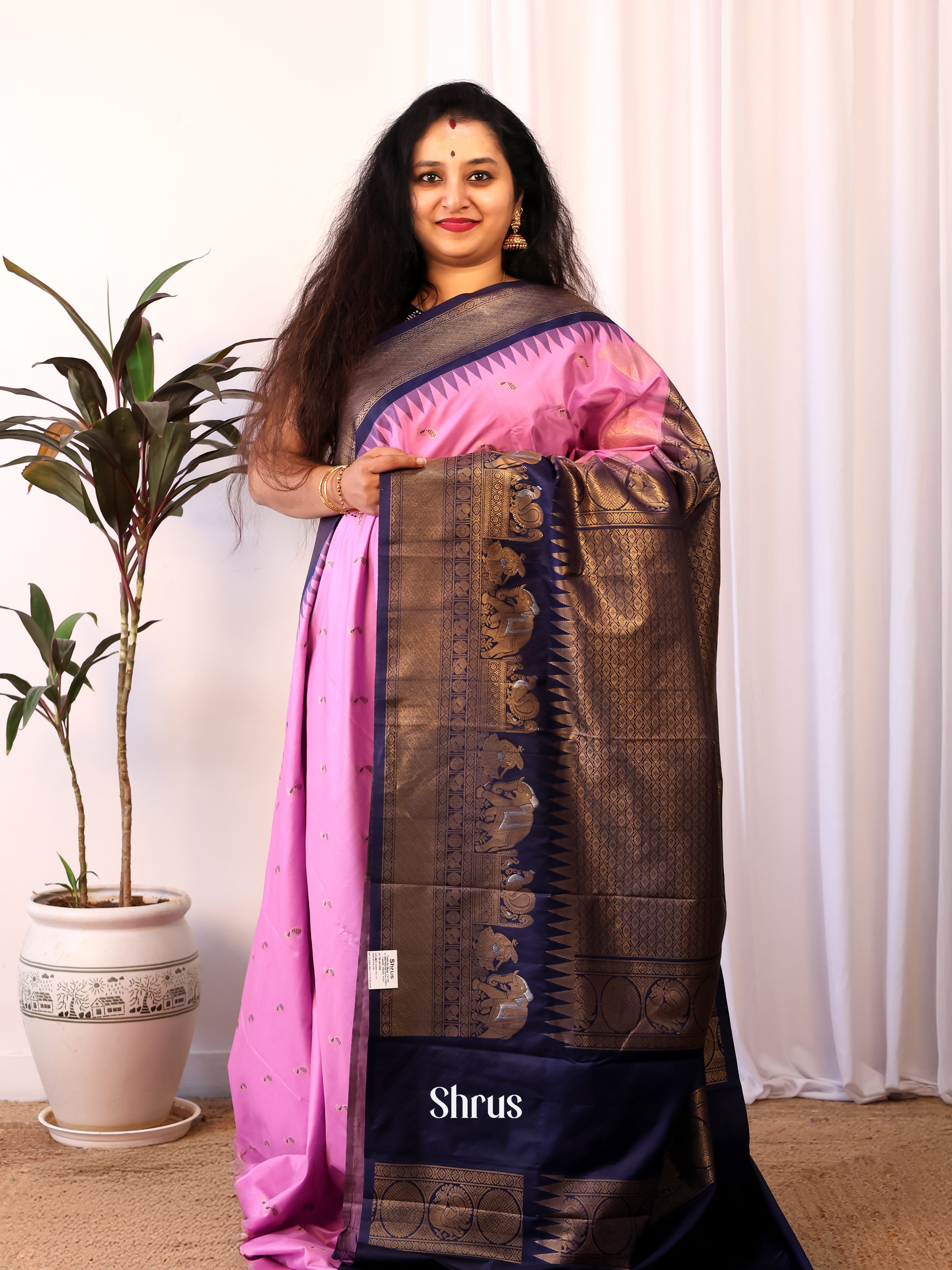 Purple & Blue - Gadwal halfpure Saree