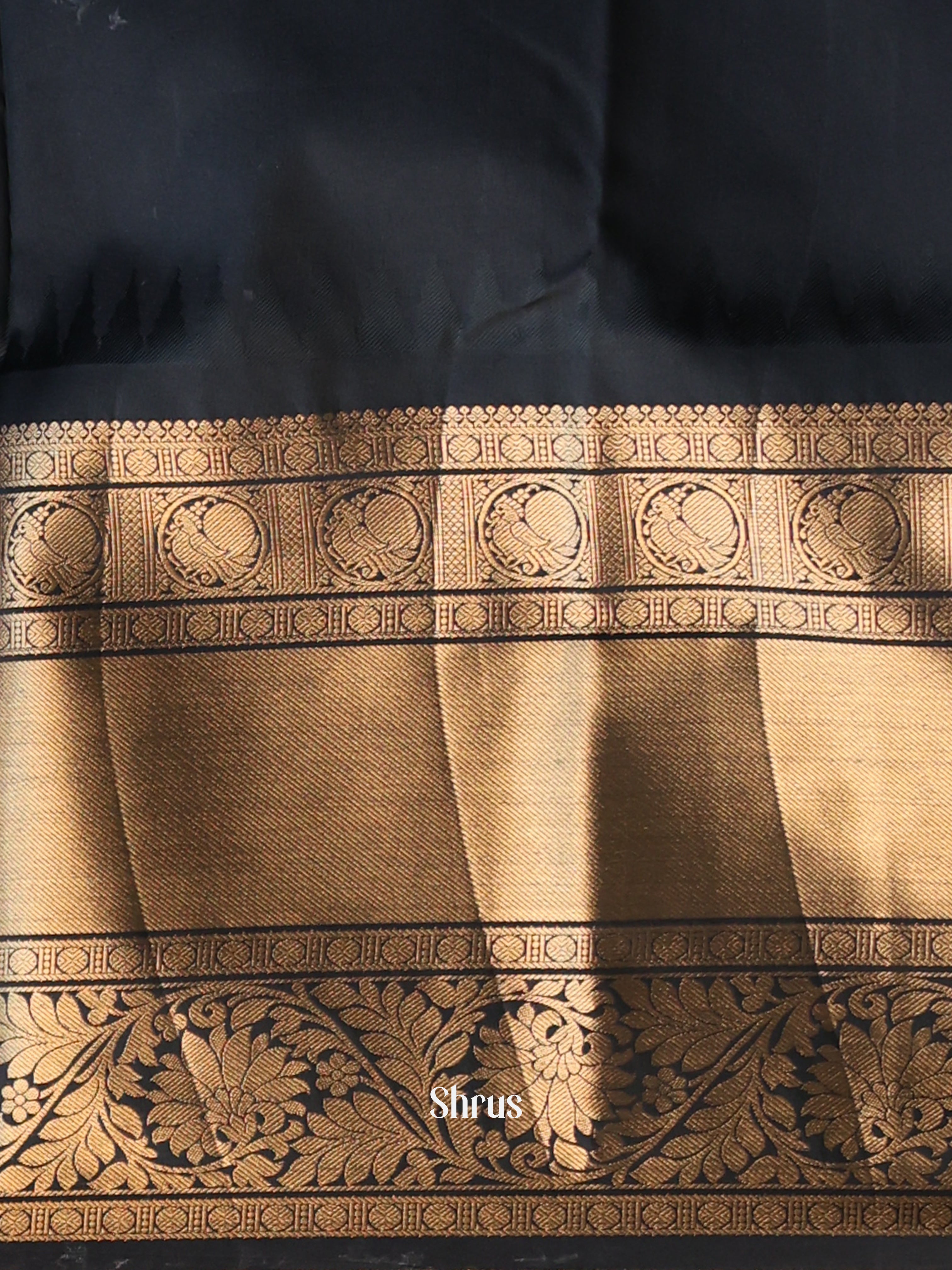 Blue & Black - Gadwal halfpure Saree