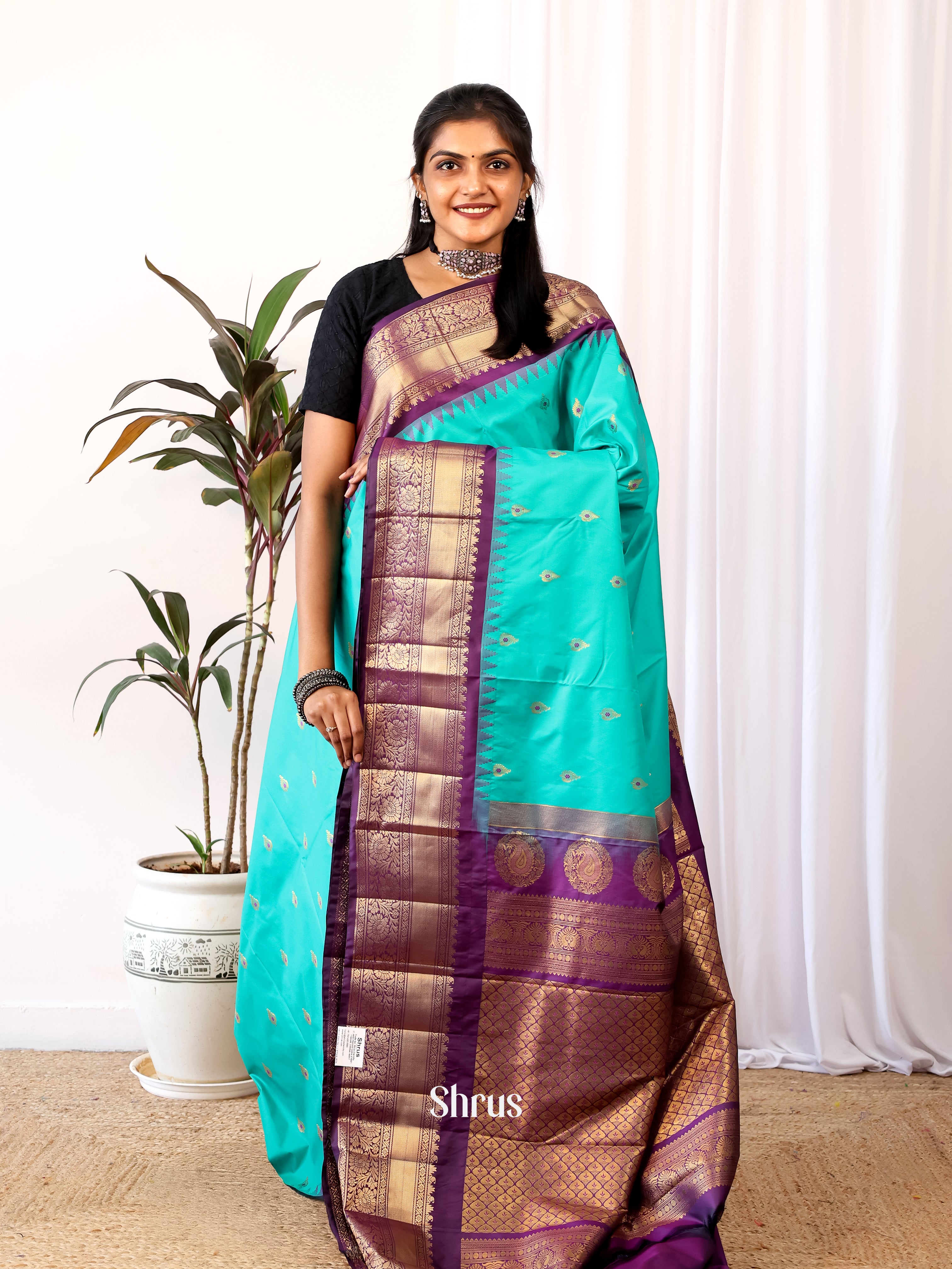 Blue & Purple - Gadwal halfpure Saree