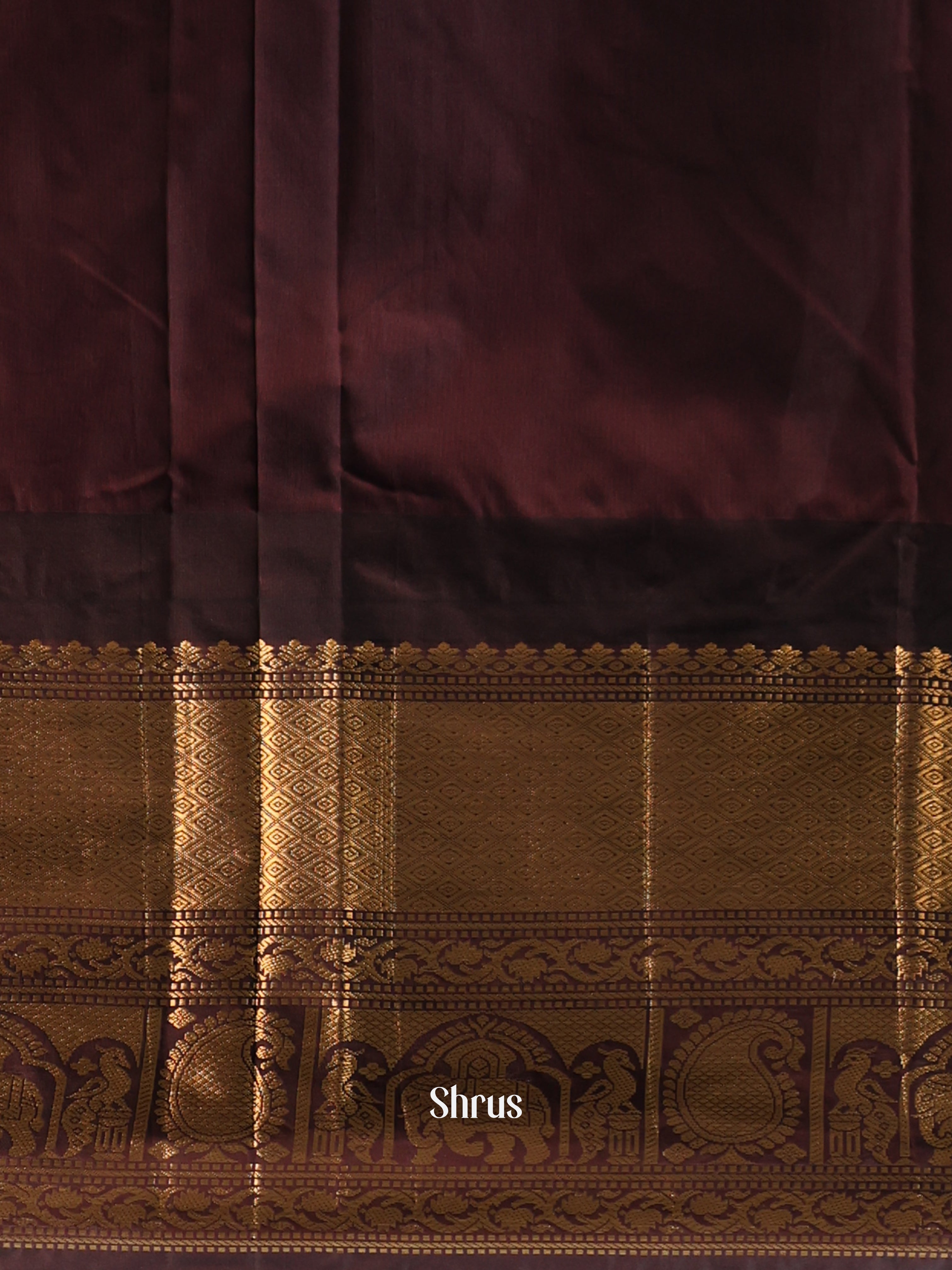 Parrot Green & Brown - Gadwal halfpure Saree