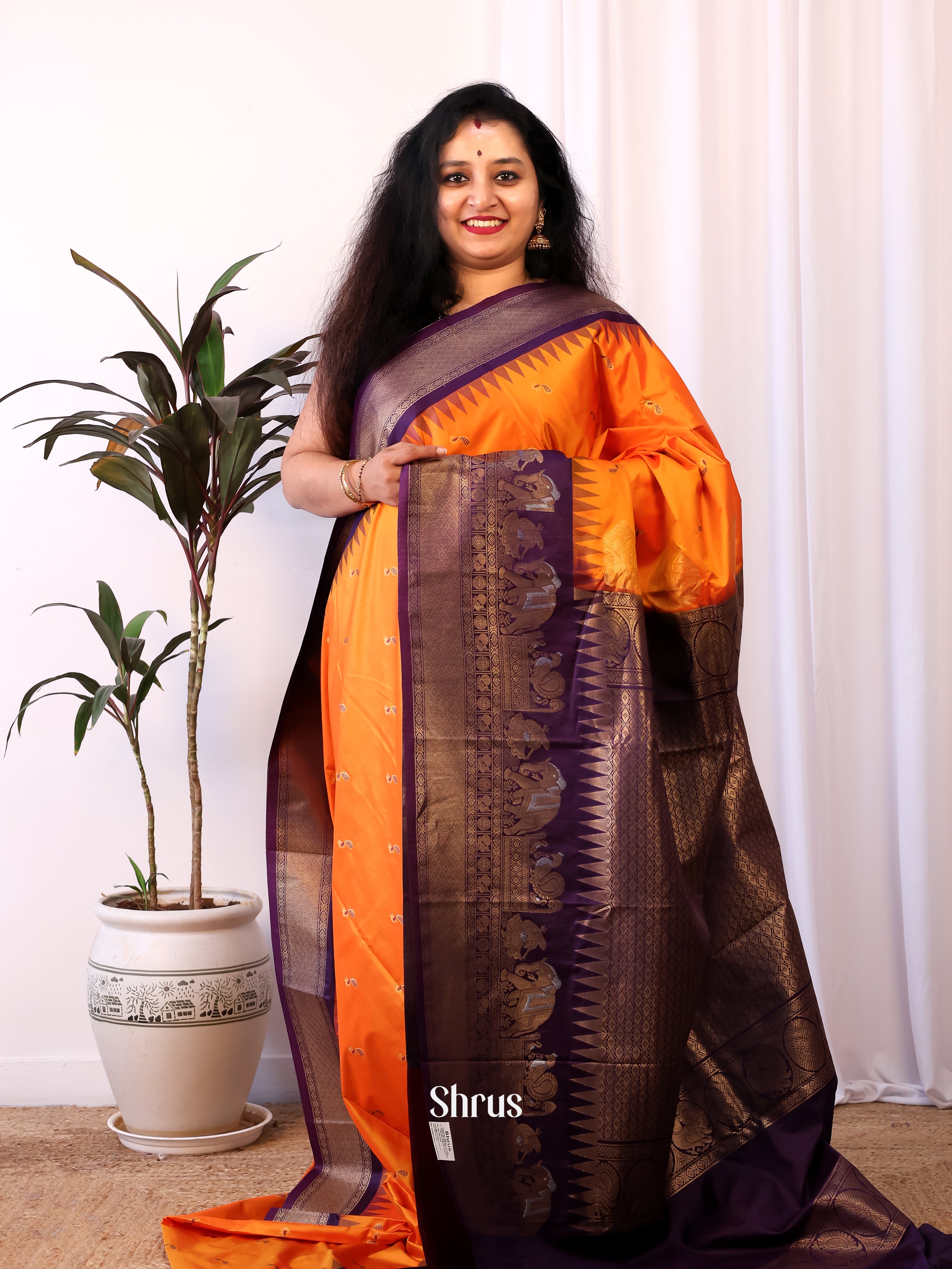 Orange & Purple - Gadwal halfpure Saree