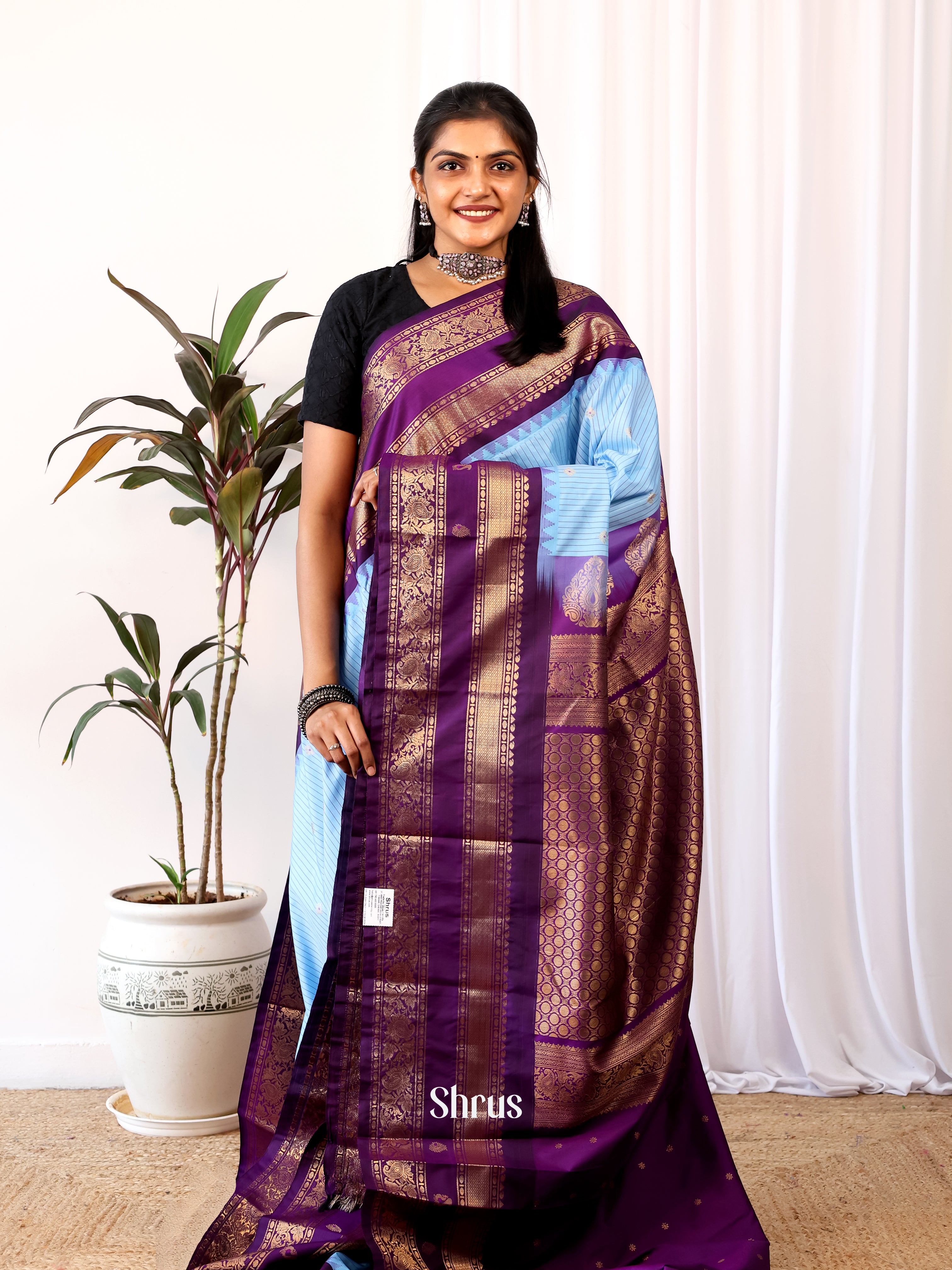 Blue & Purple - Gadwal halfpure Saree