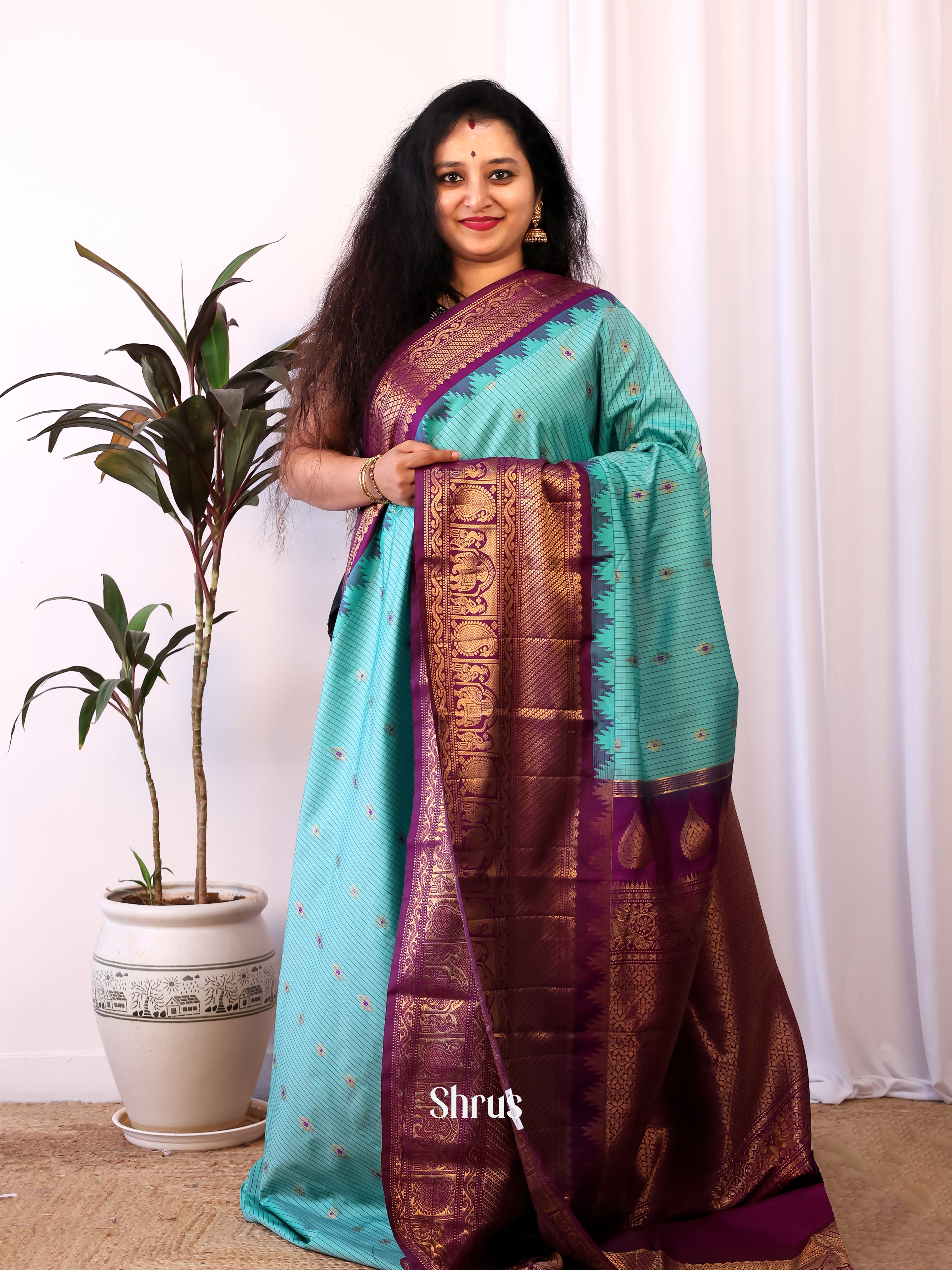 Blue & Purple - Gadwal halfpure Saree