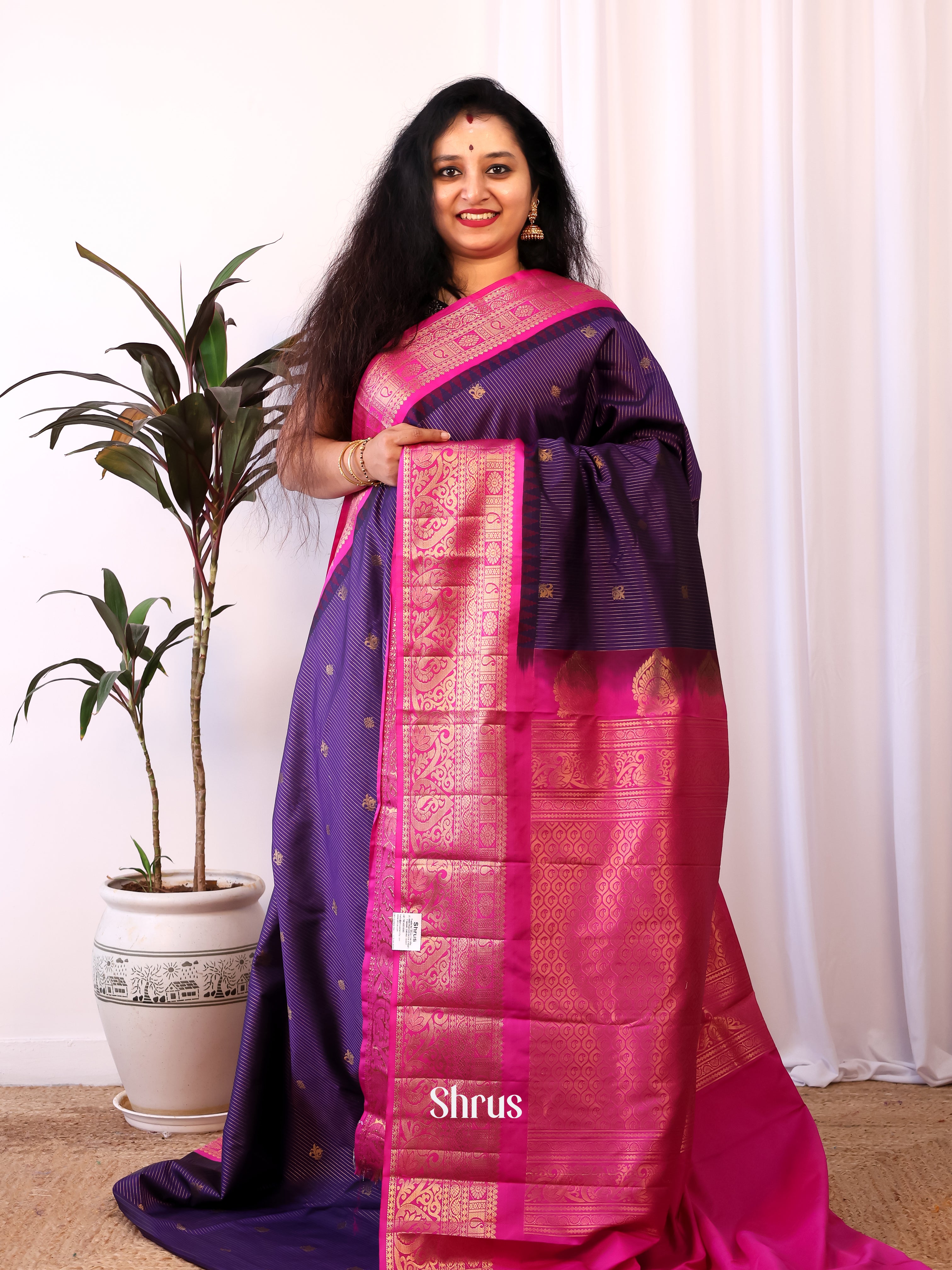 Violet & Pink - Gadwal halfpure Saree