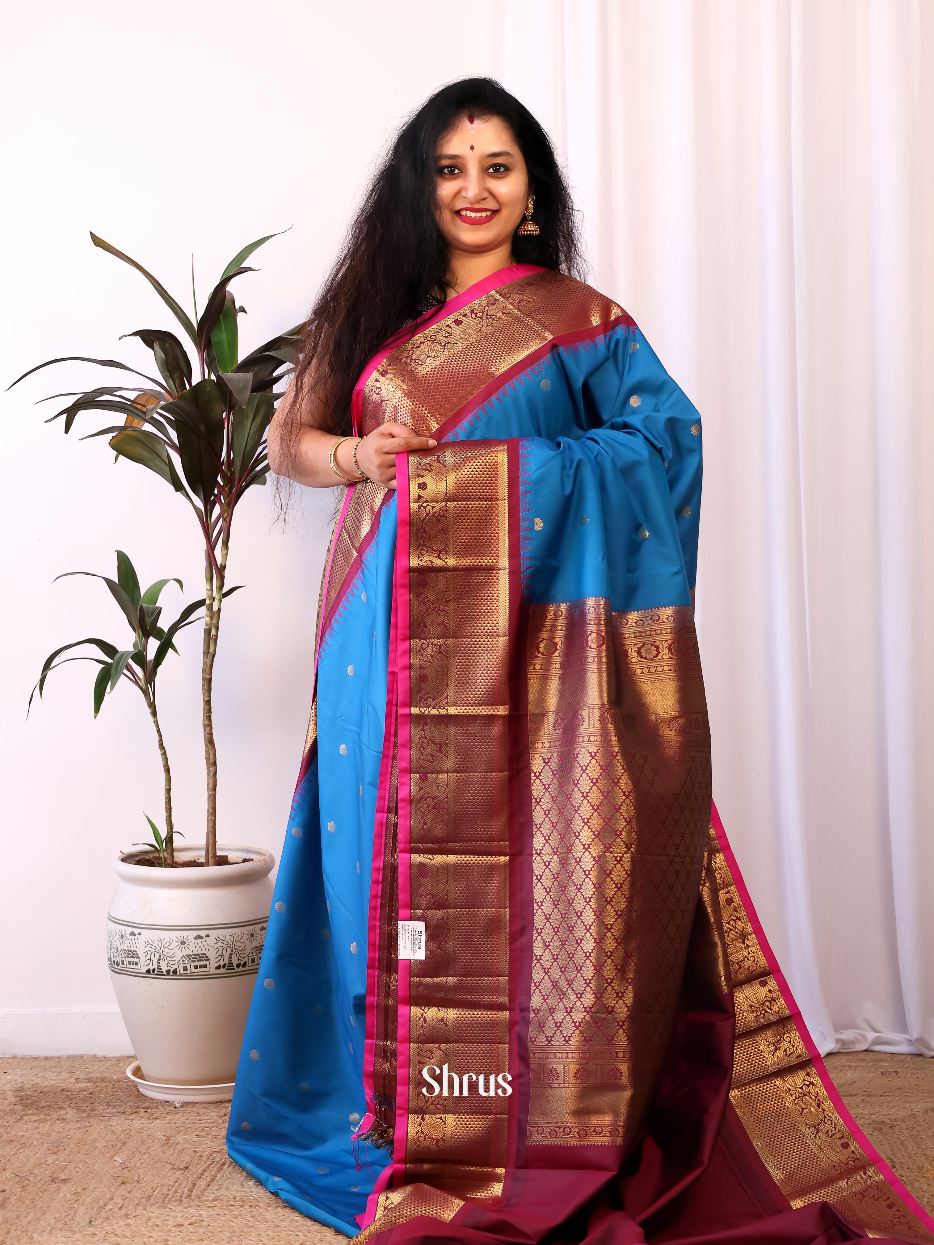 Blue & Maroon - Gadwal halfpure Saree