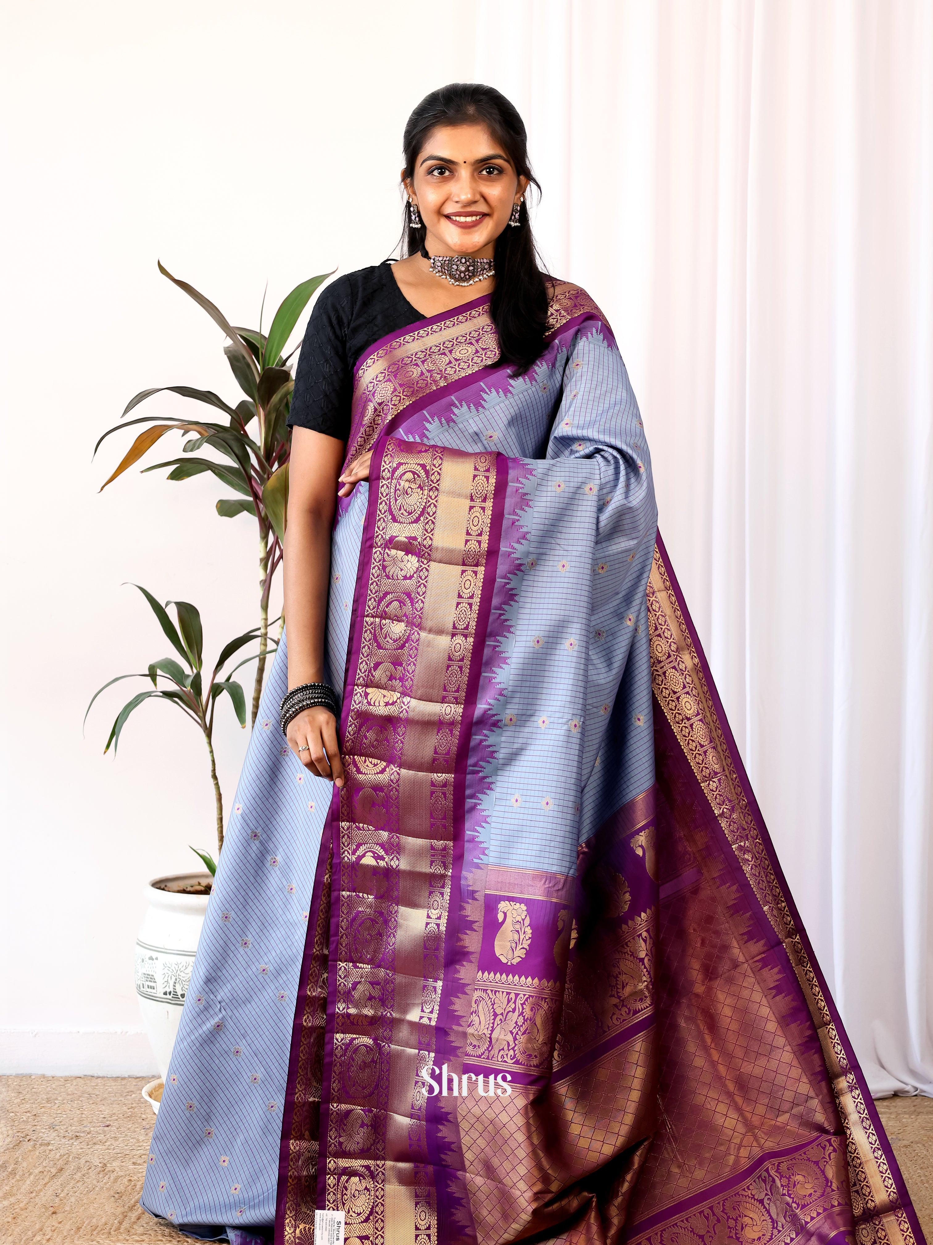 Blue & Purple - Gadwal halfpure Saree