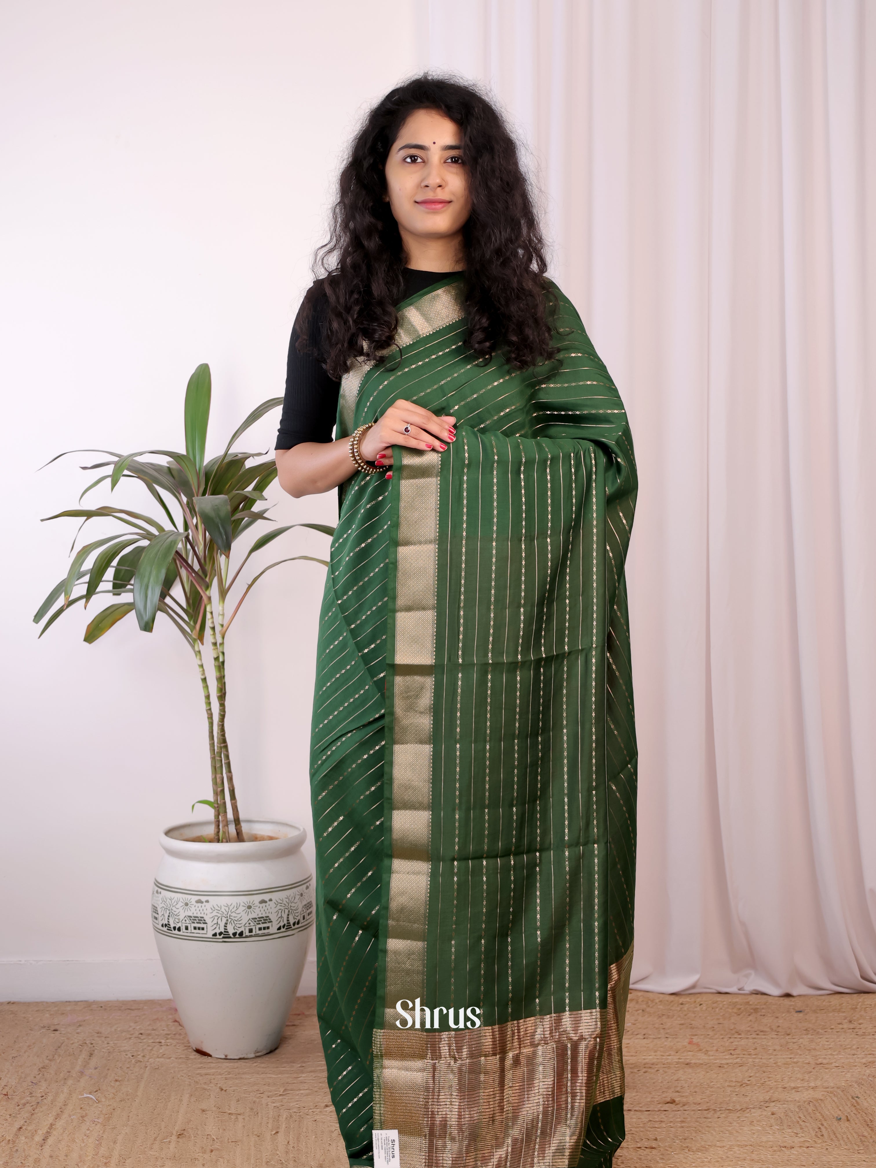 Green & Red - Semi Chanderi Saree