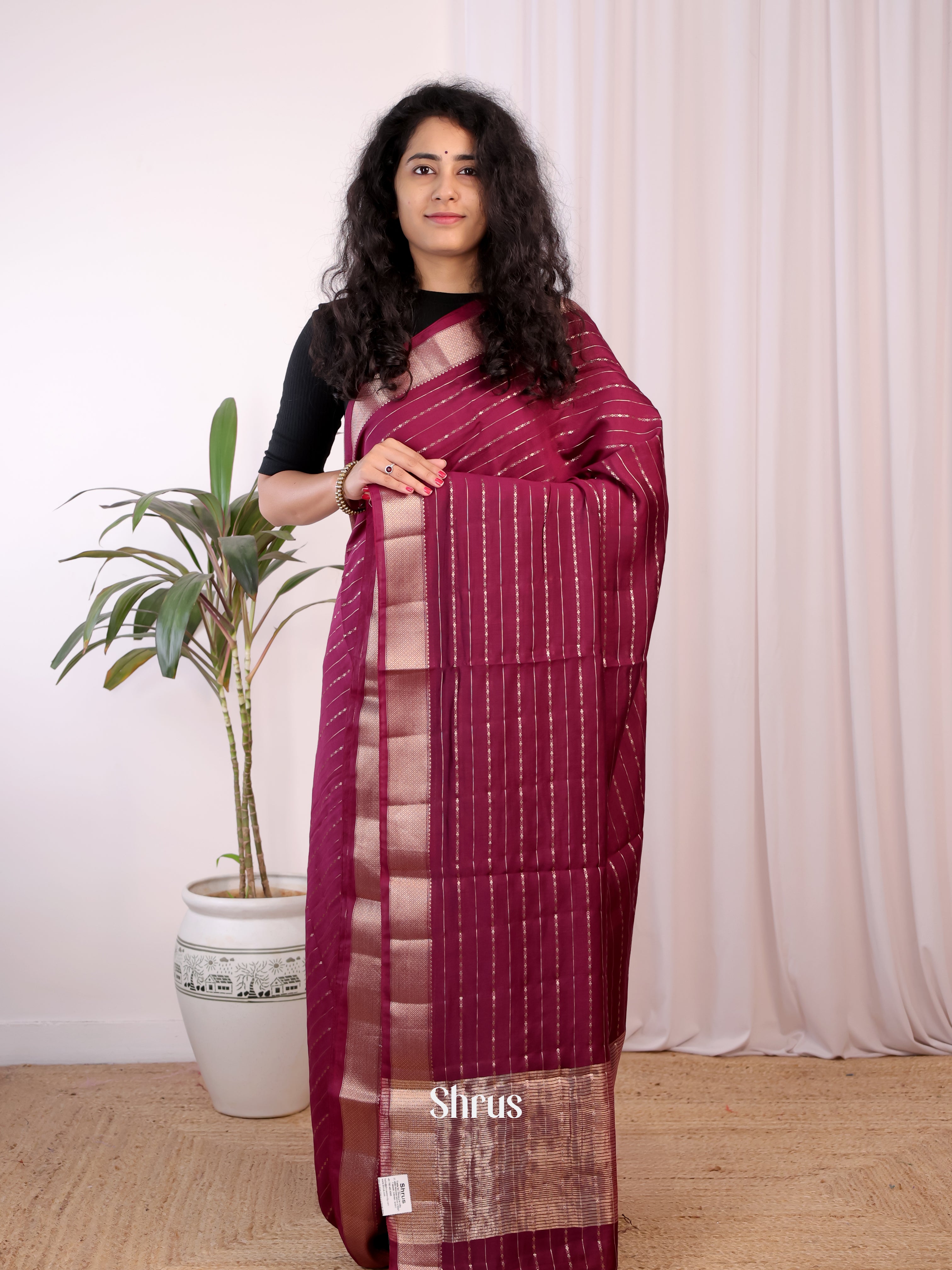 Maroon  & Blue - Semi Chanderi Saree