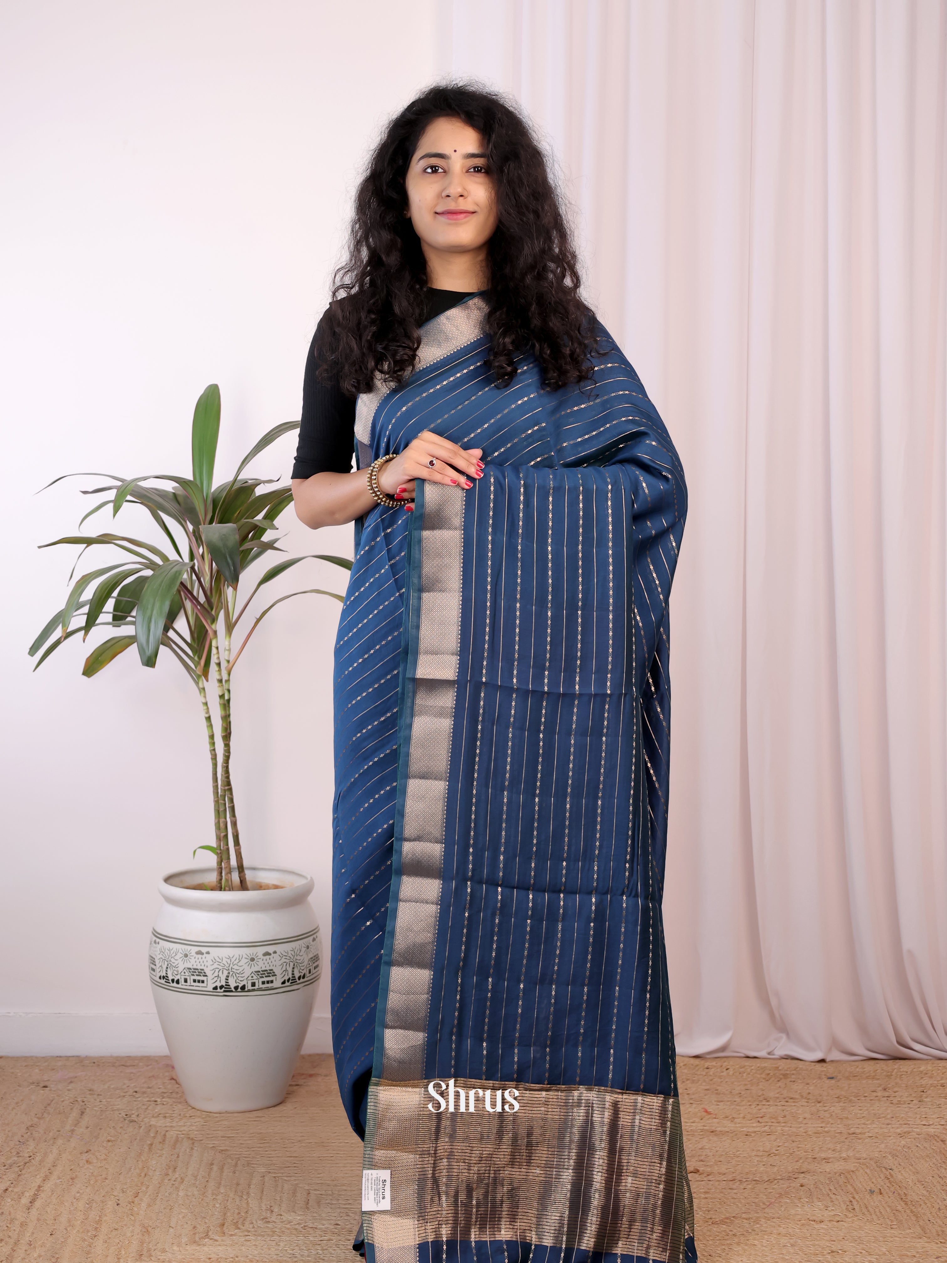 Blue & Purple - Semi Chanderi Saree