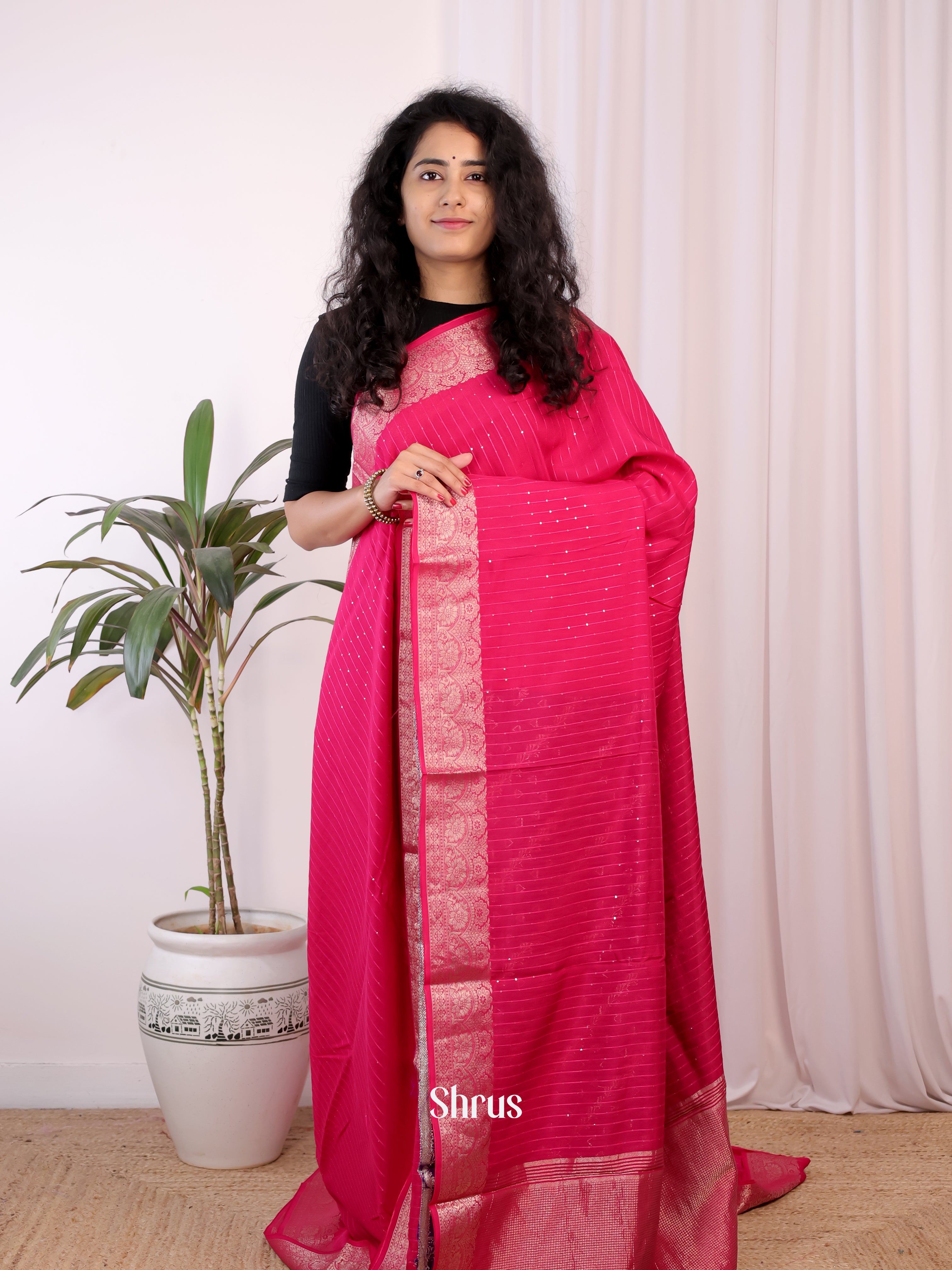 Pink & Violet - Semi Chanderi Saree