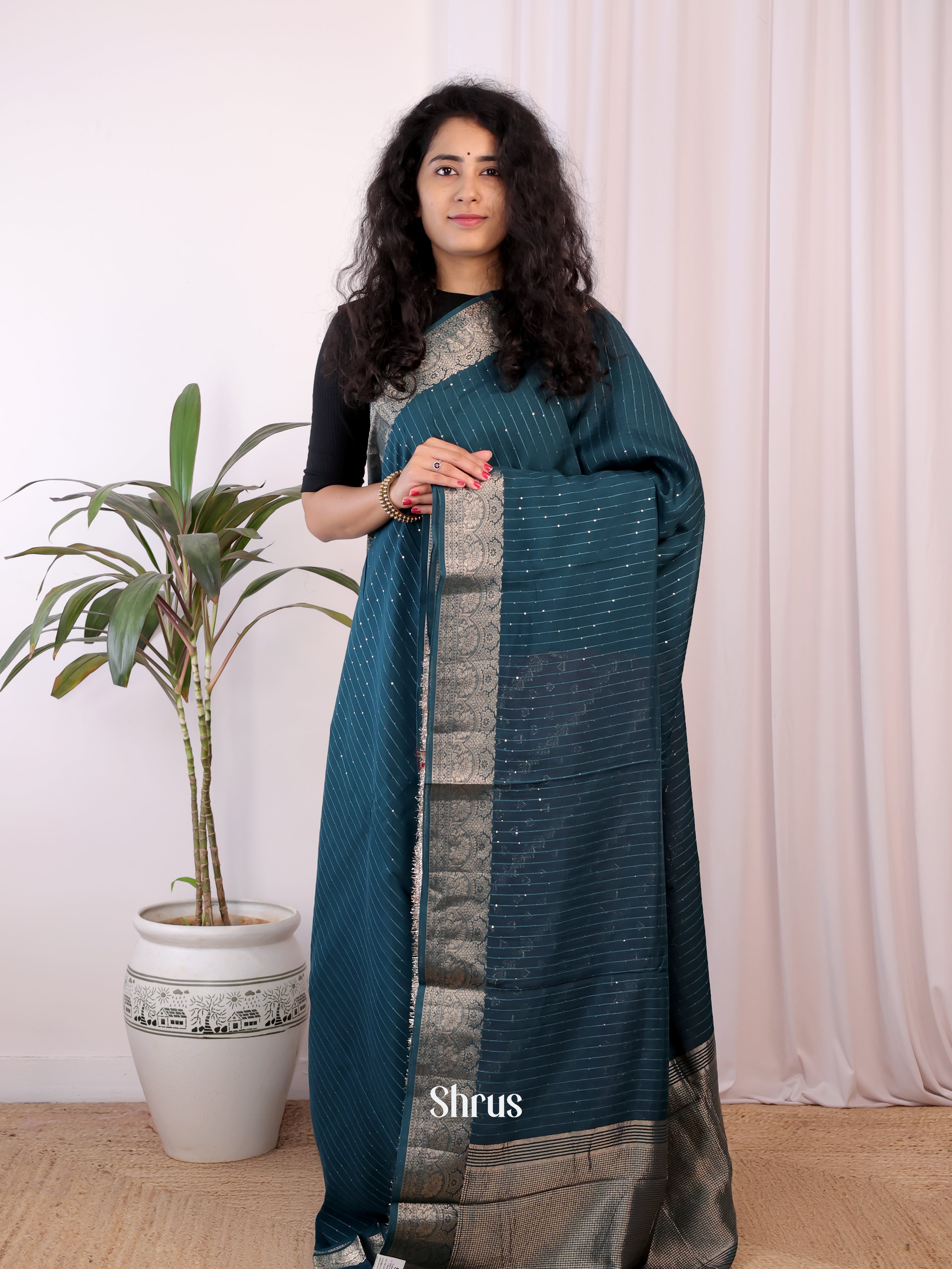 Peacock Green & Red - Semi Chanderi Saree