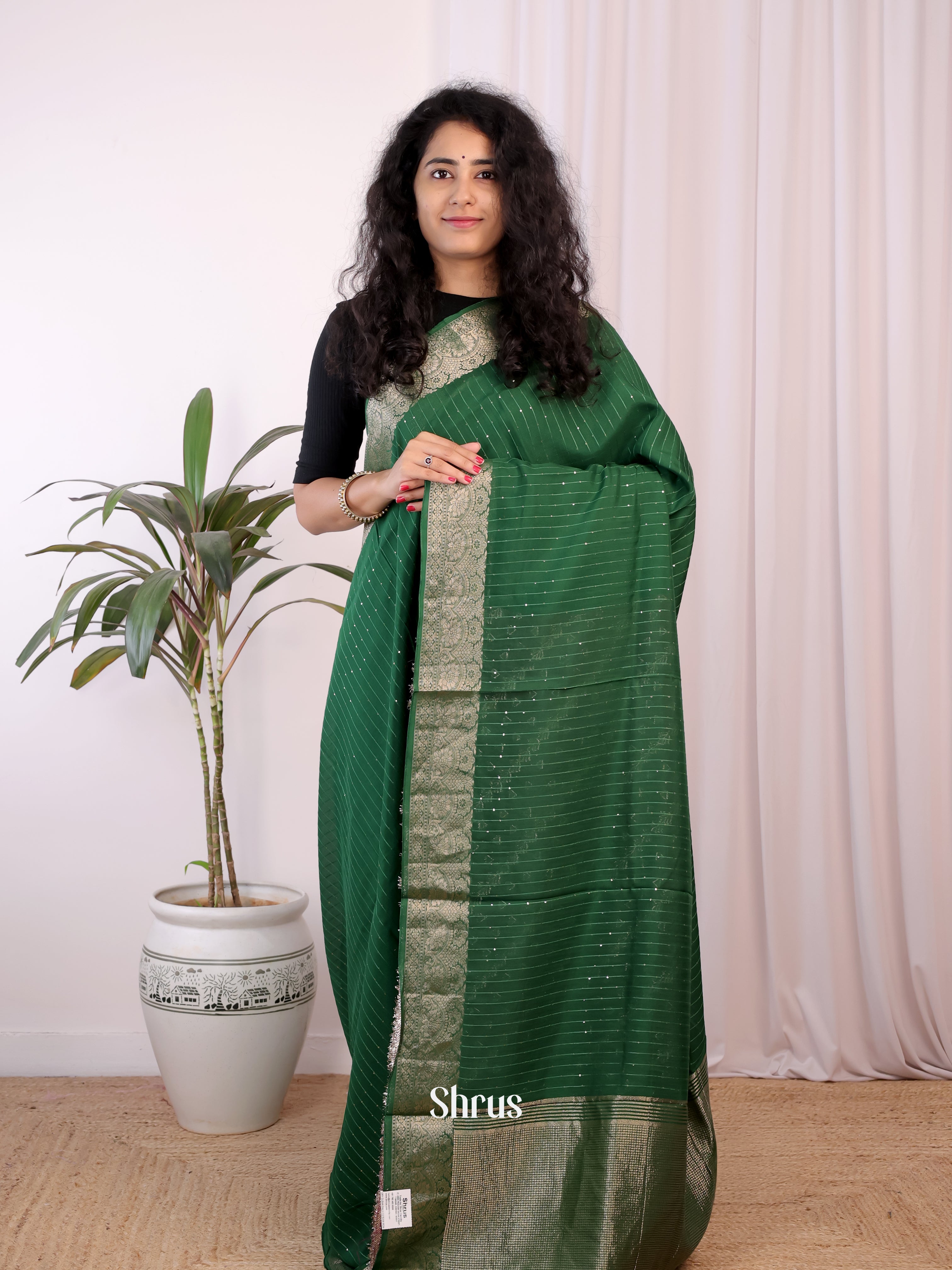 Green & Purple - Semi Chanderi Saree