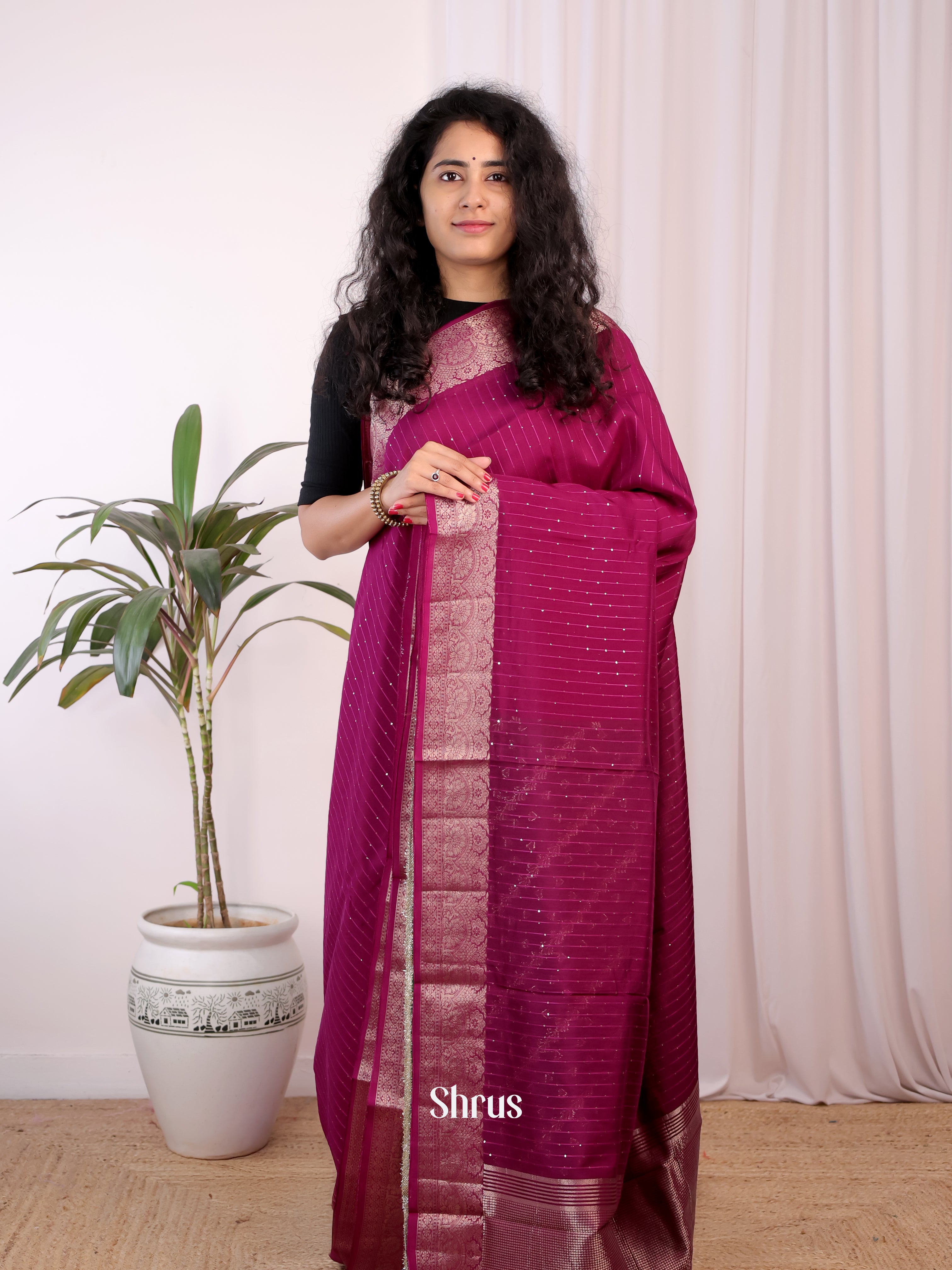 Purple & Green - Semi Chanderi Saree