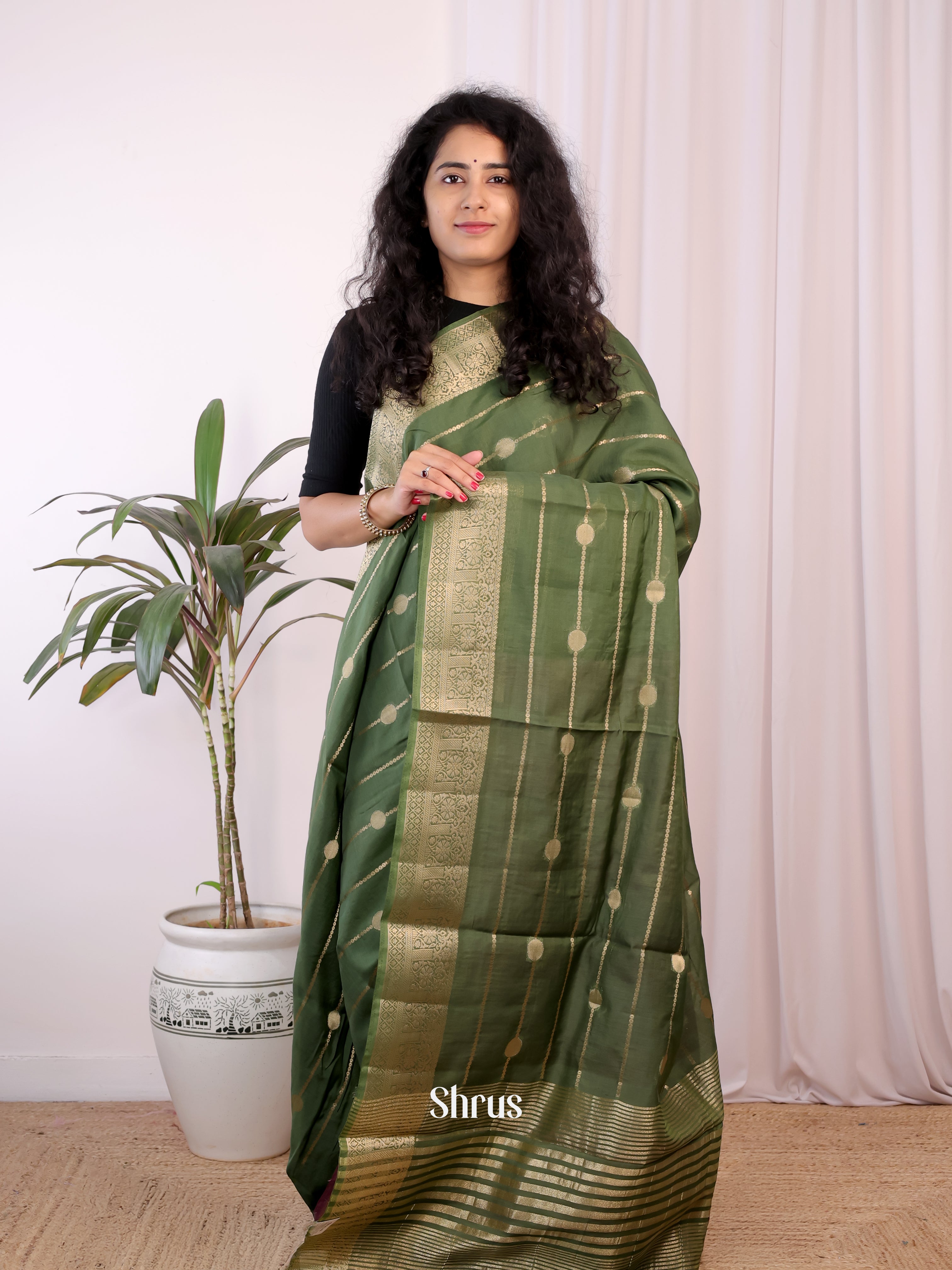 Green & Onion Pink - Semi Chanderi Saree