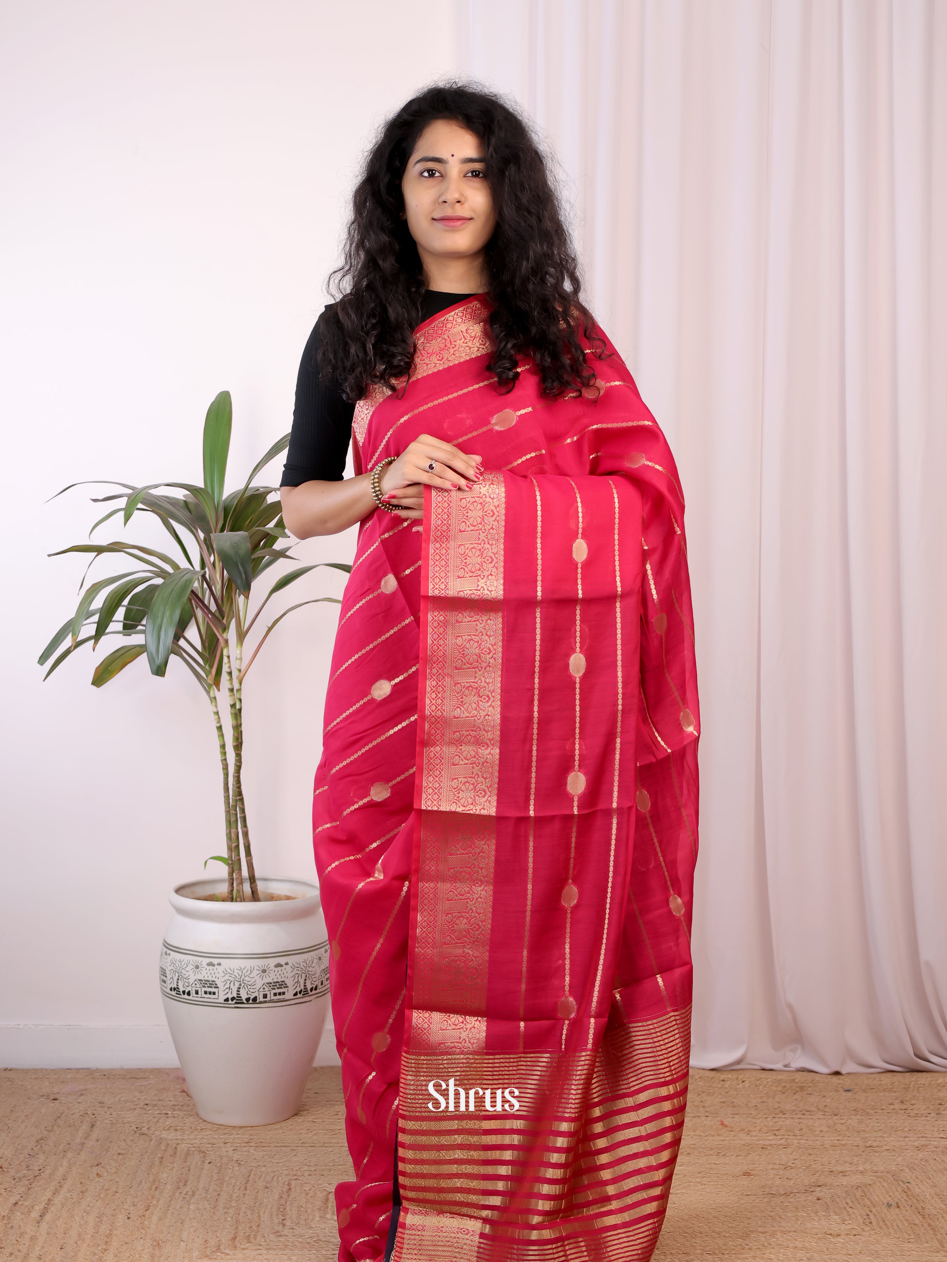 Pink & Violet - Semi Chanderi Saree