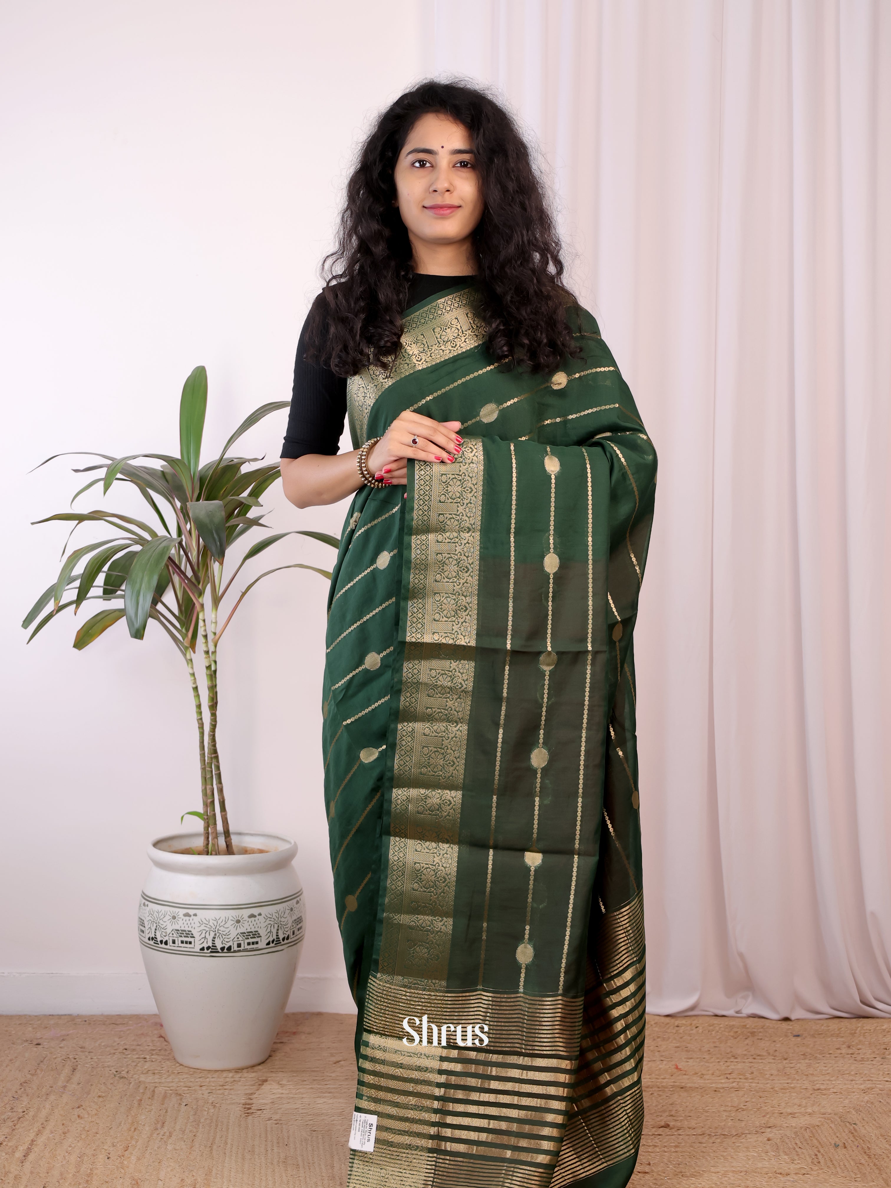 Green & Red - Semi Chanderi Saree