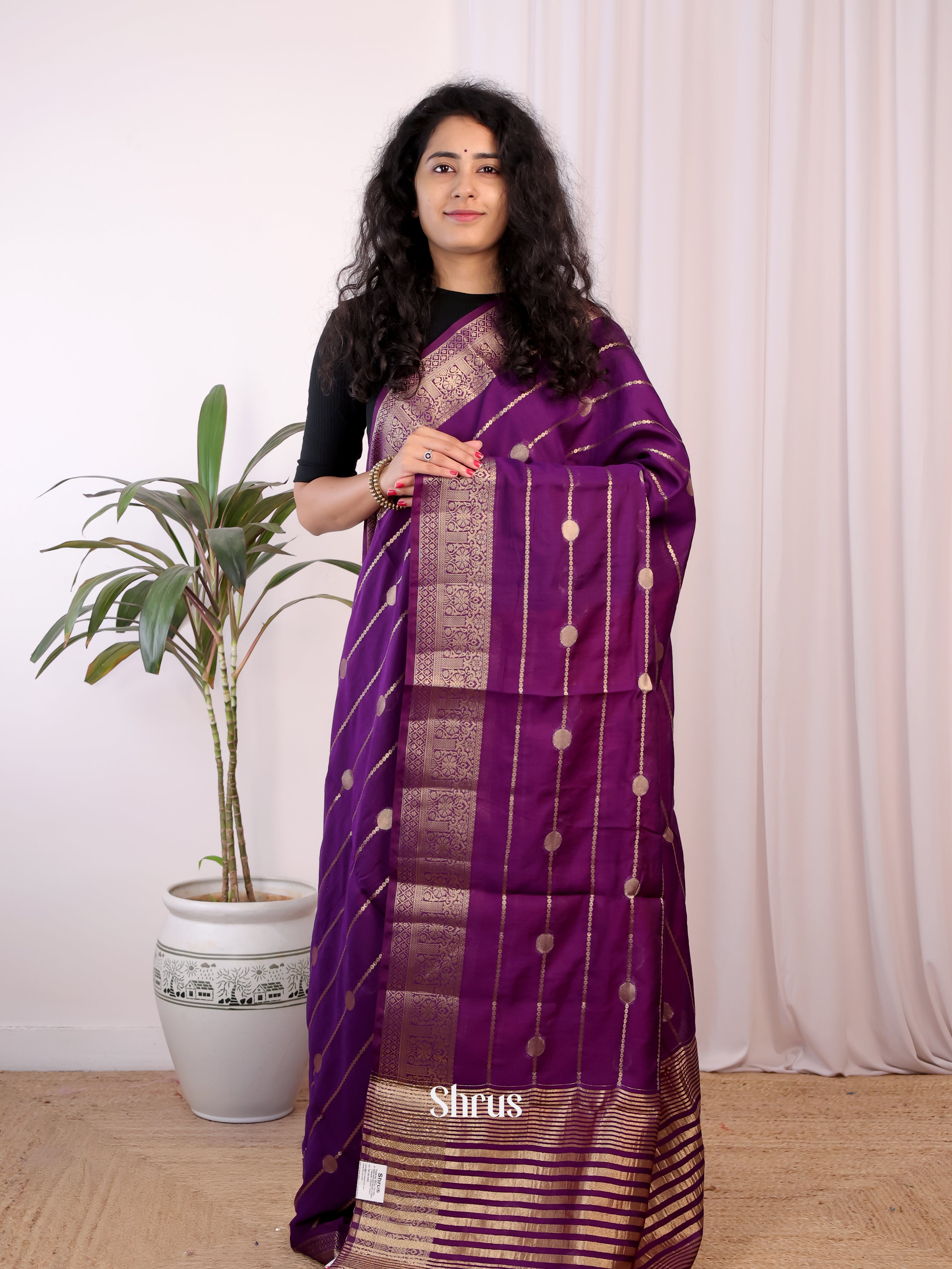 Violet  & Pink - Semi Chanderi Saree