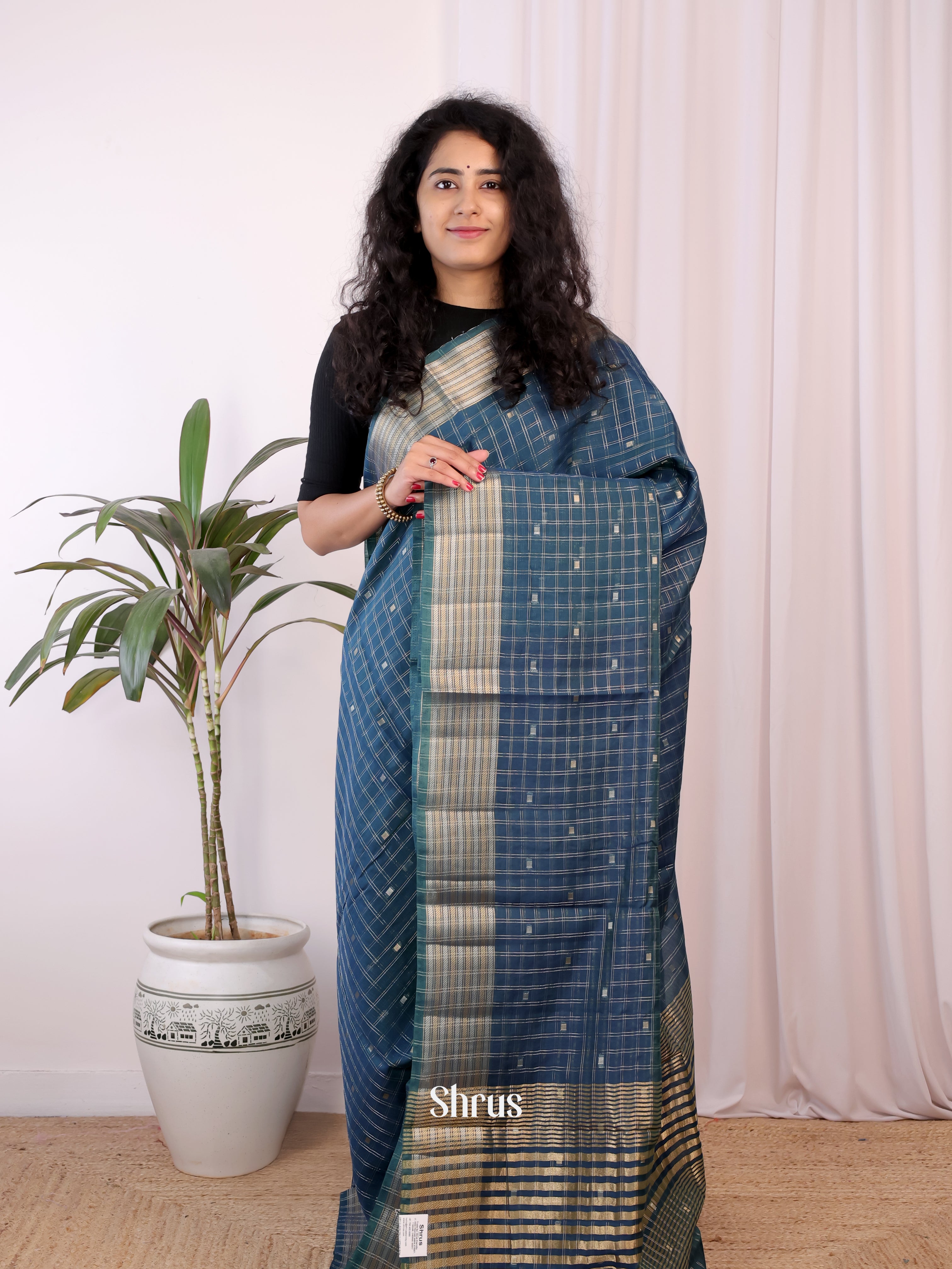 blue & Violet- Semi Chanderi Saree