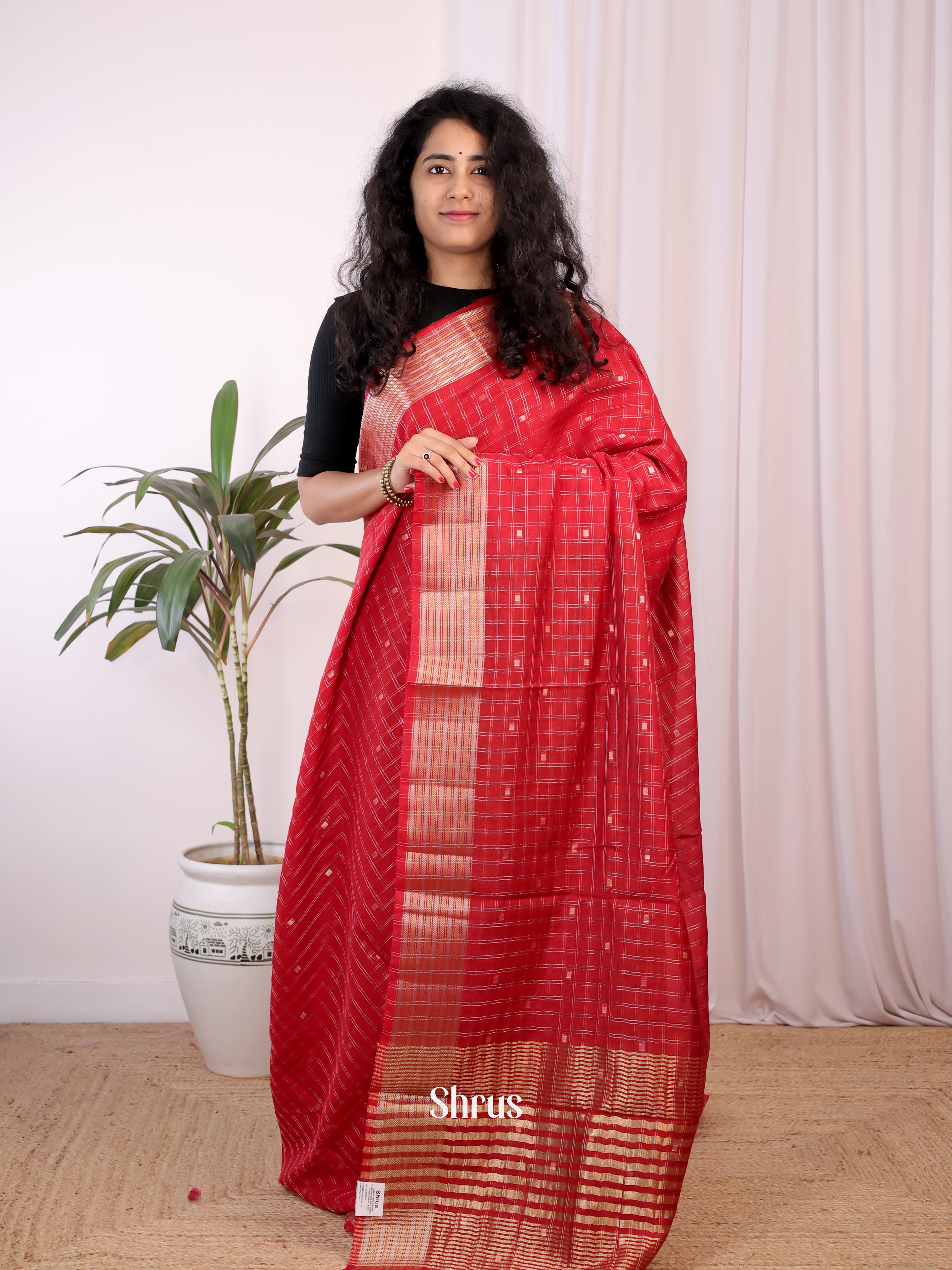 Red & Green - Semi Chanderi Saree