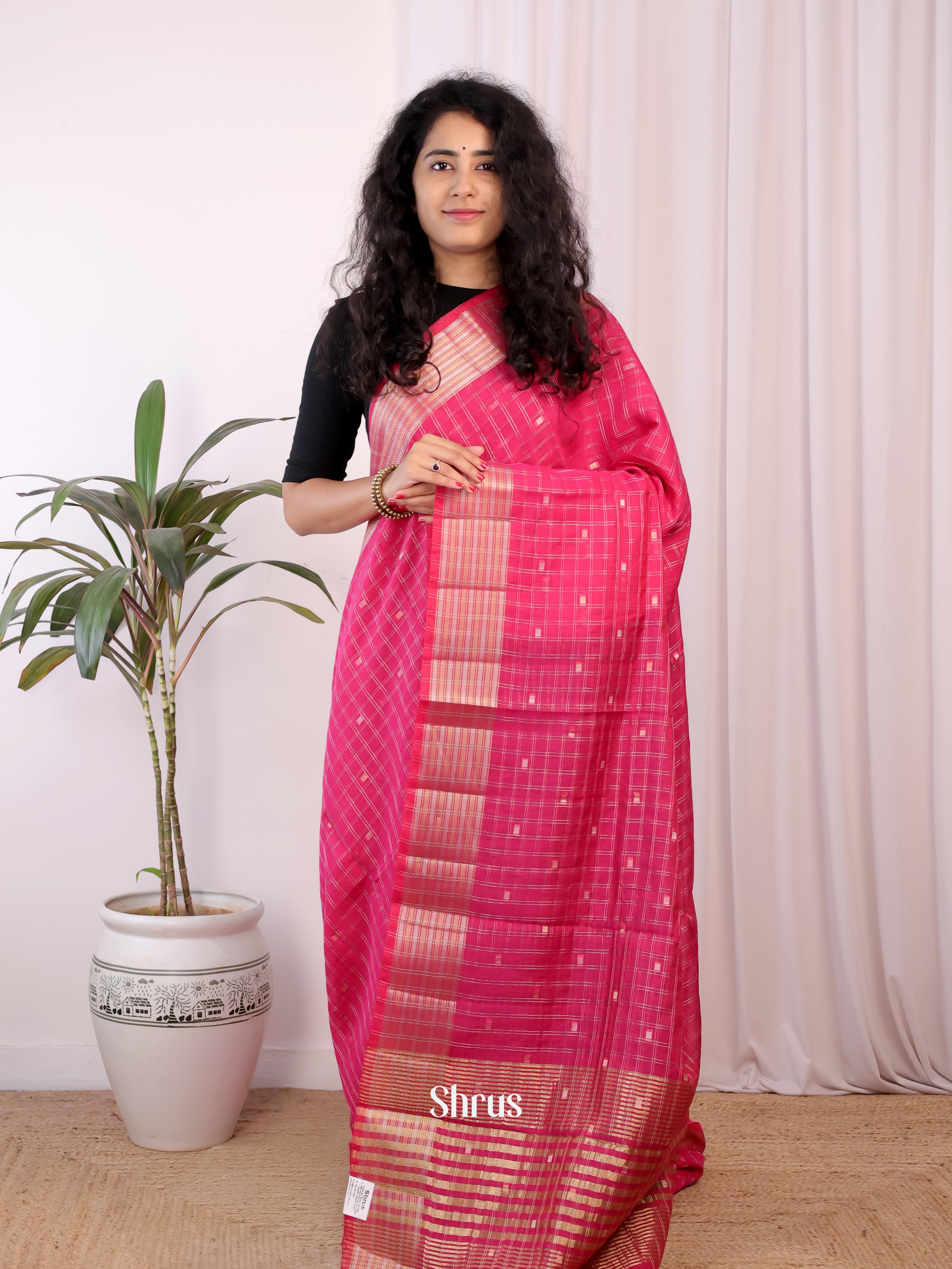 Pink & Violet - Semi Chanderi Saree