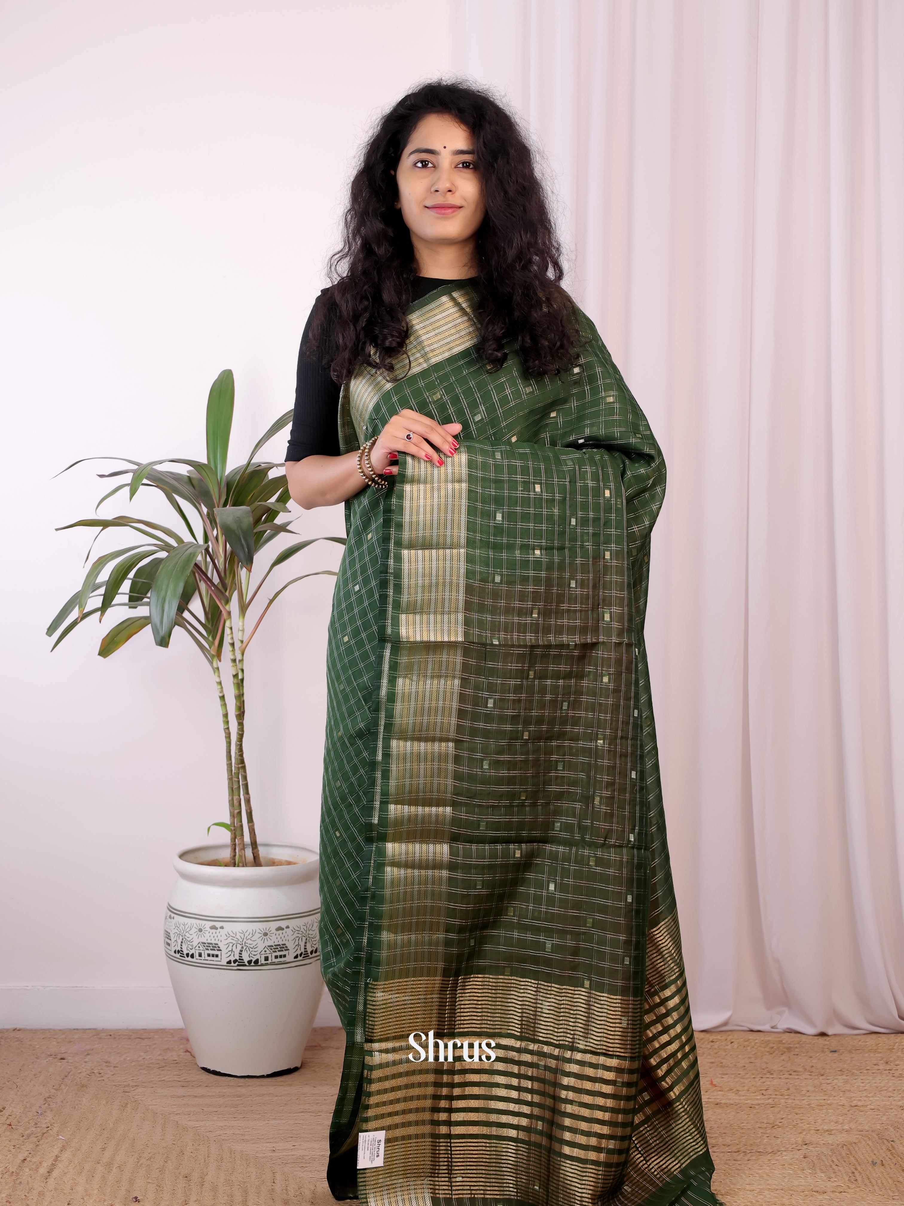 Green & Red- Semi Chanderi Saree