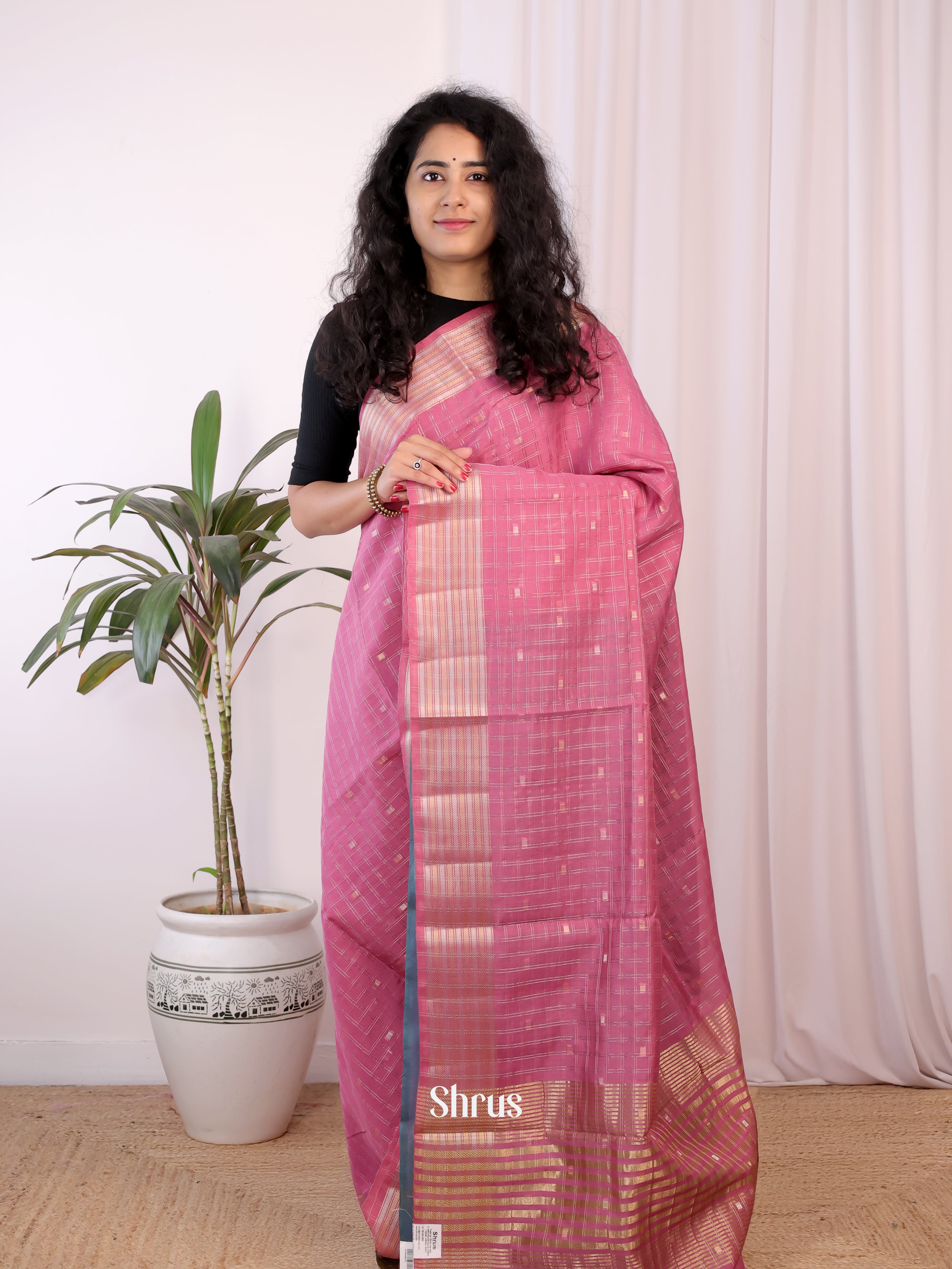 Pink & Blue - Semi Chanderi Saree