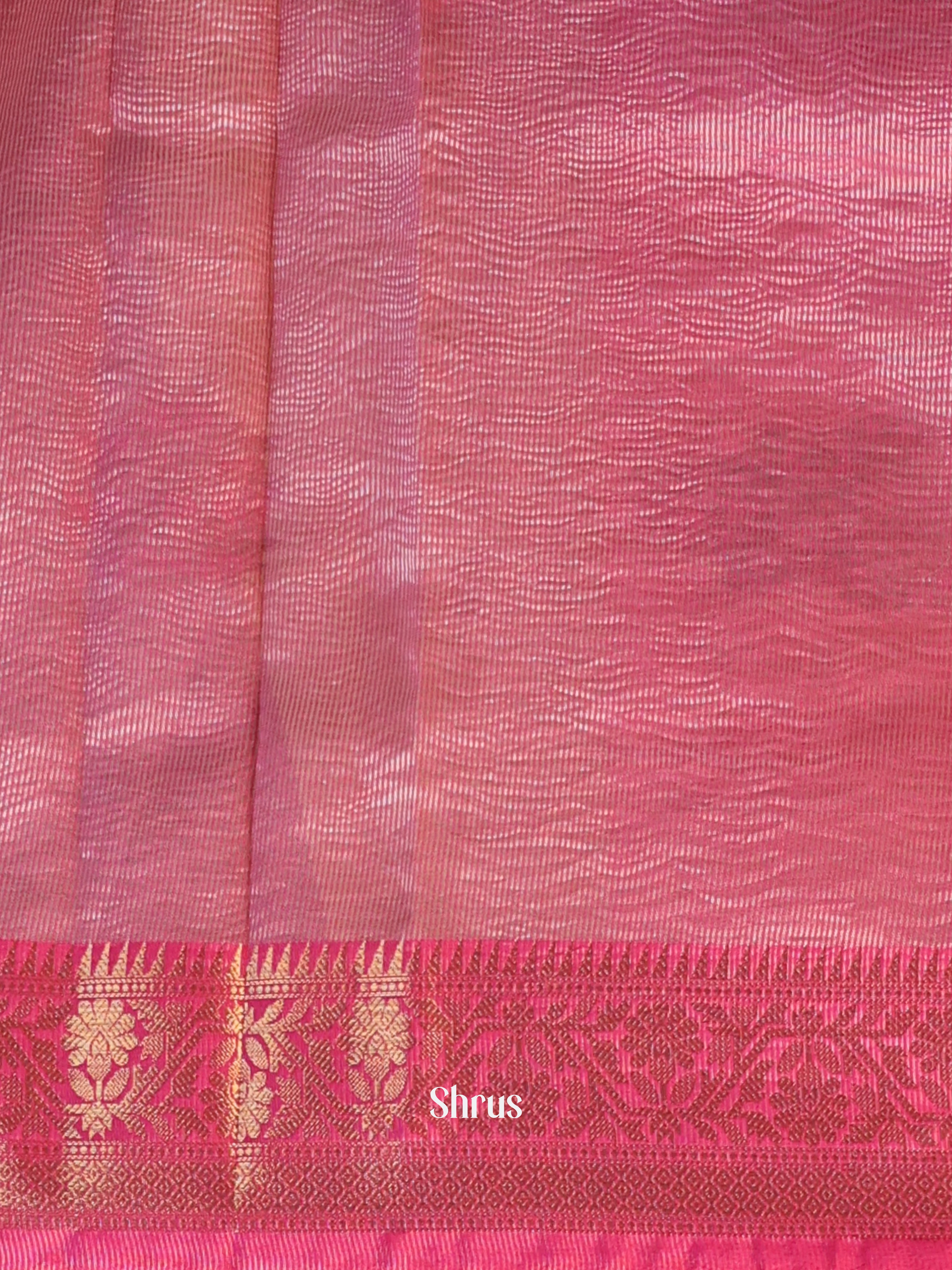 Cream & Pink - Bamboo silk Saree