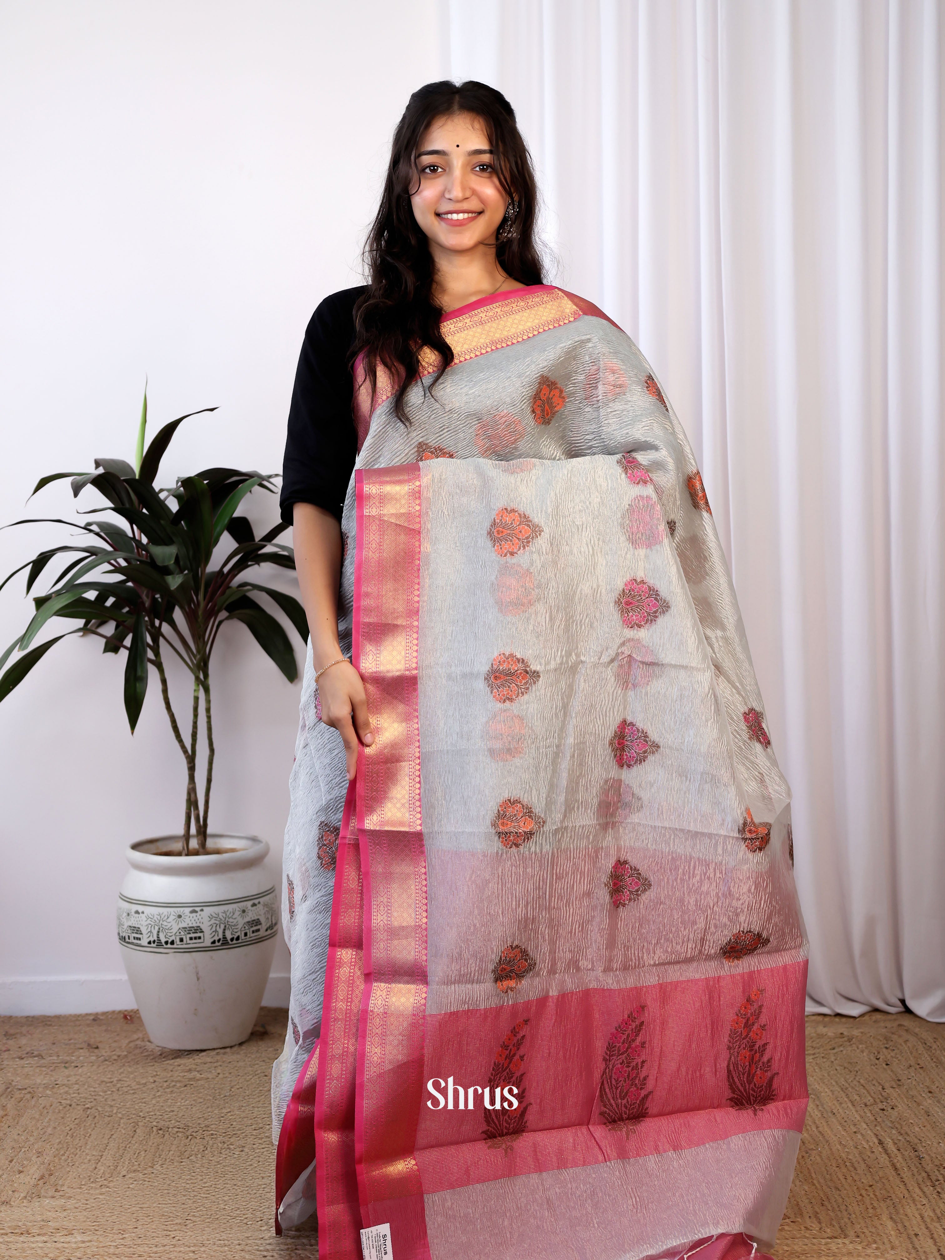 Grey & Pink- Bamboo silk Saree