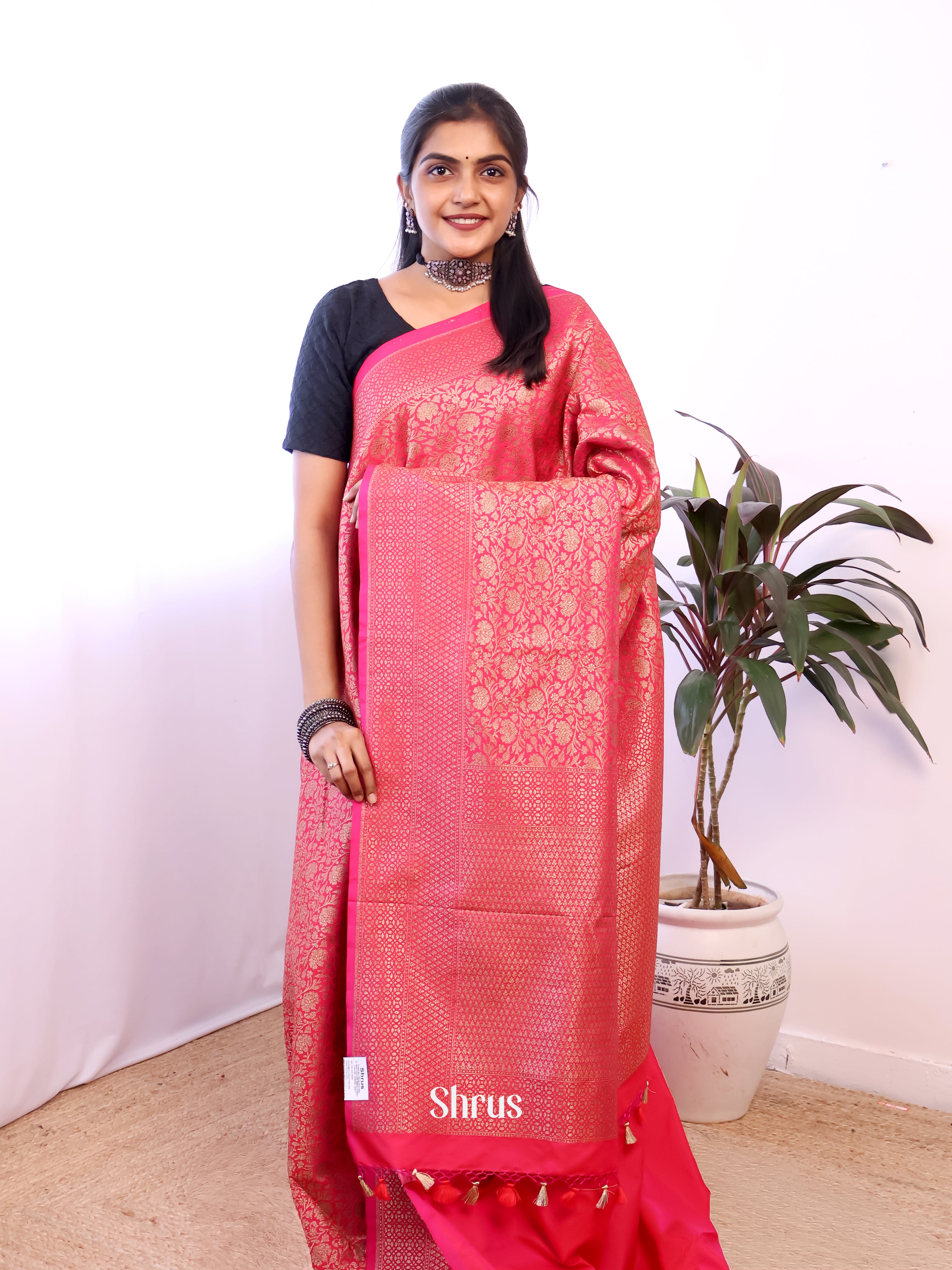 Pink - Semi Banarasi Saree