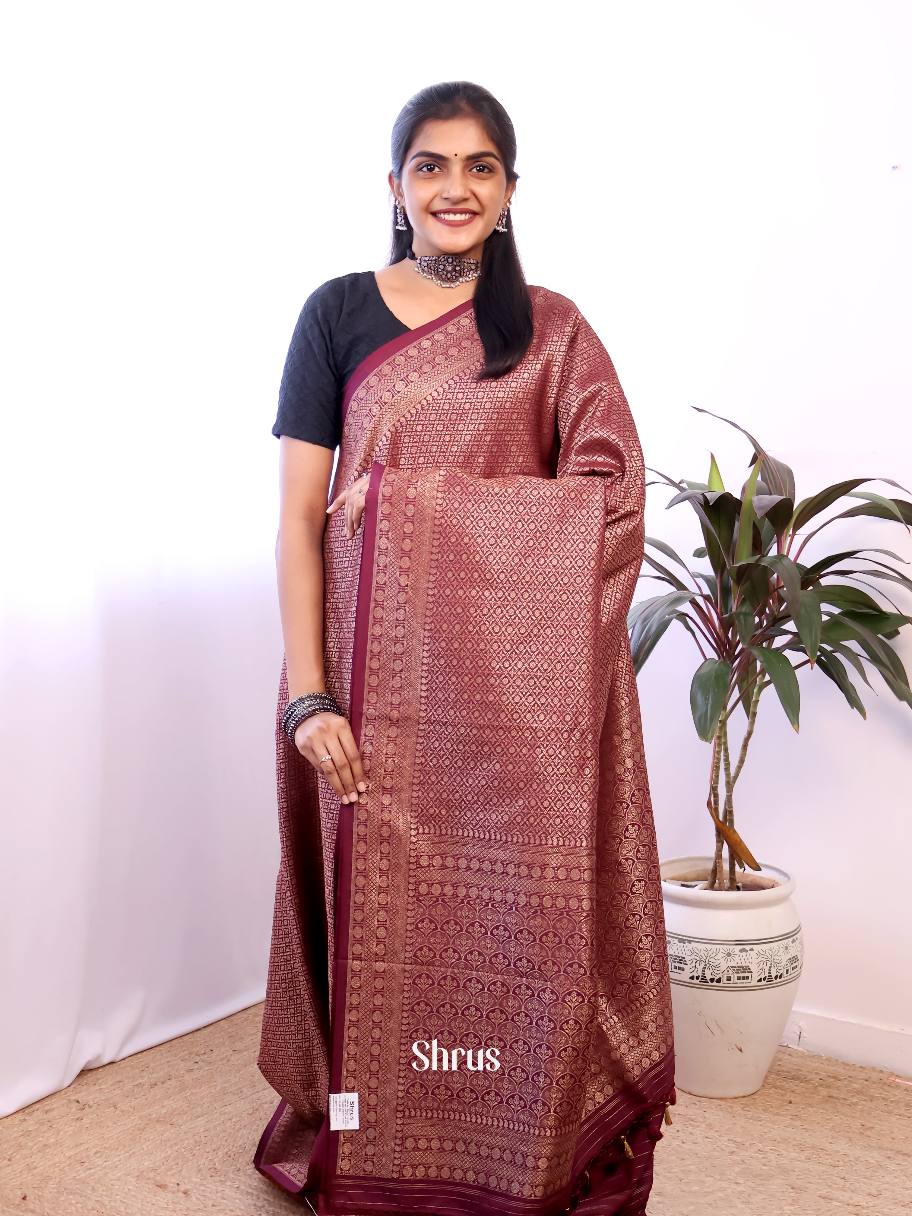 Maroon - Semi Banarasi Saree