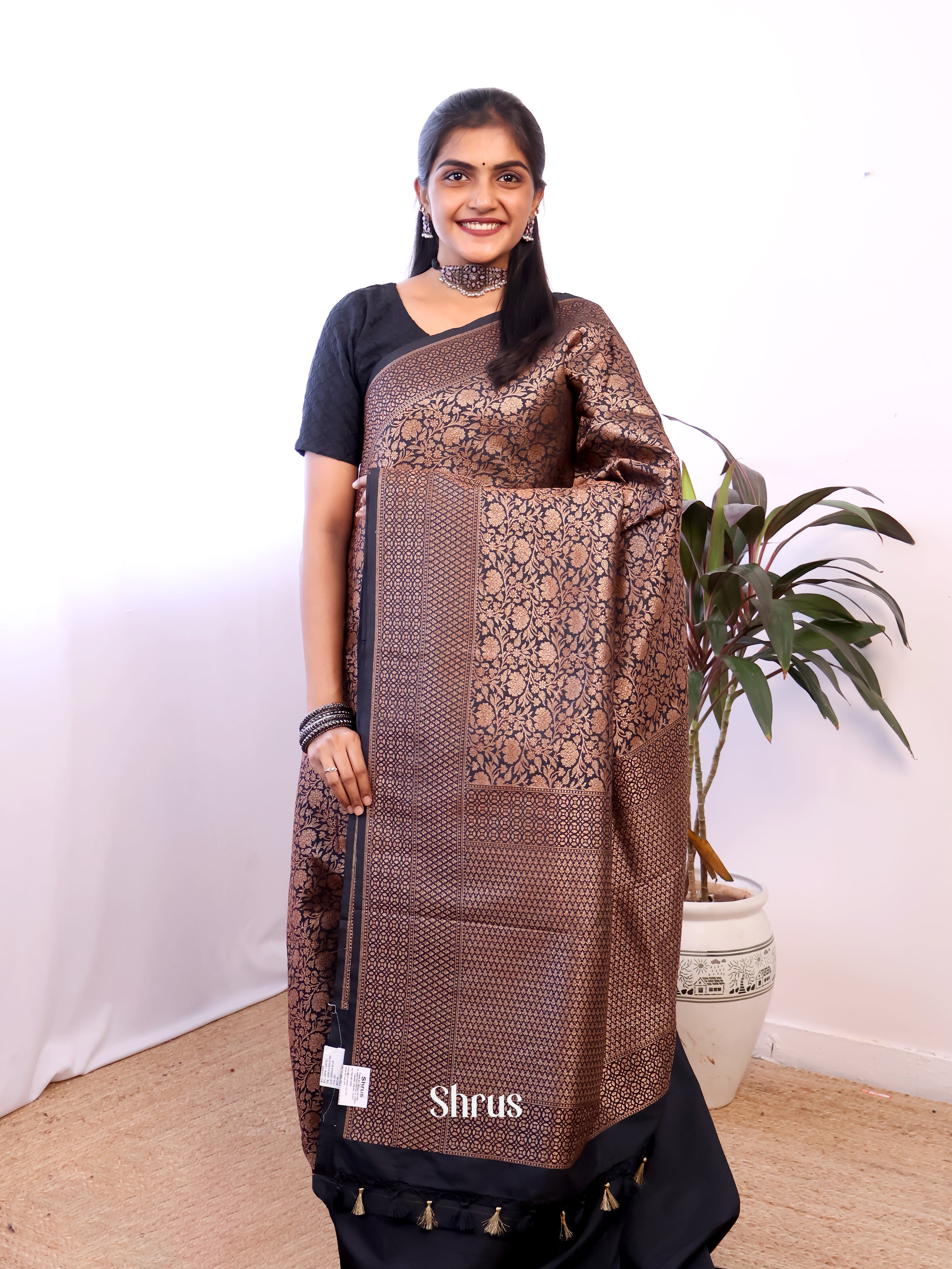 Black- Semi Banarasi Saree