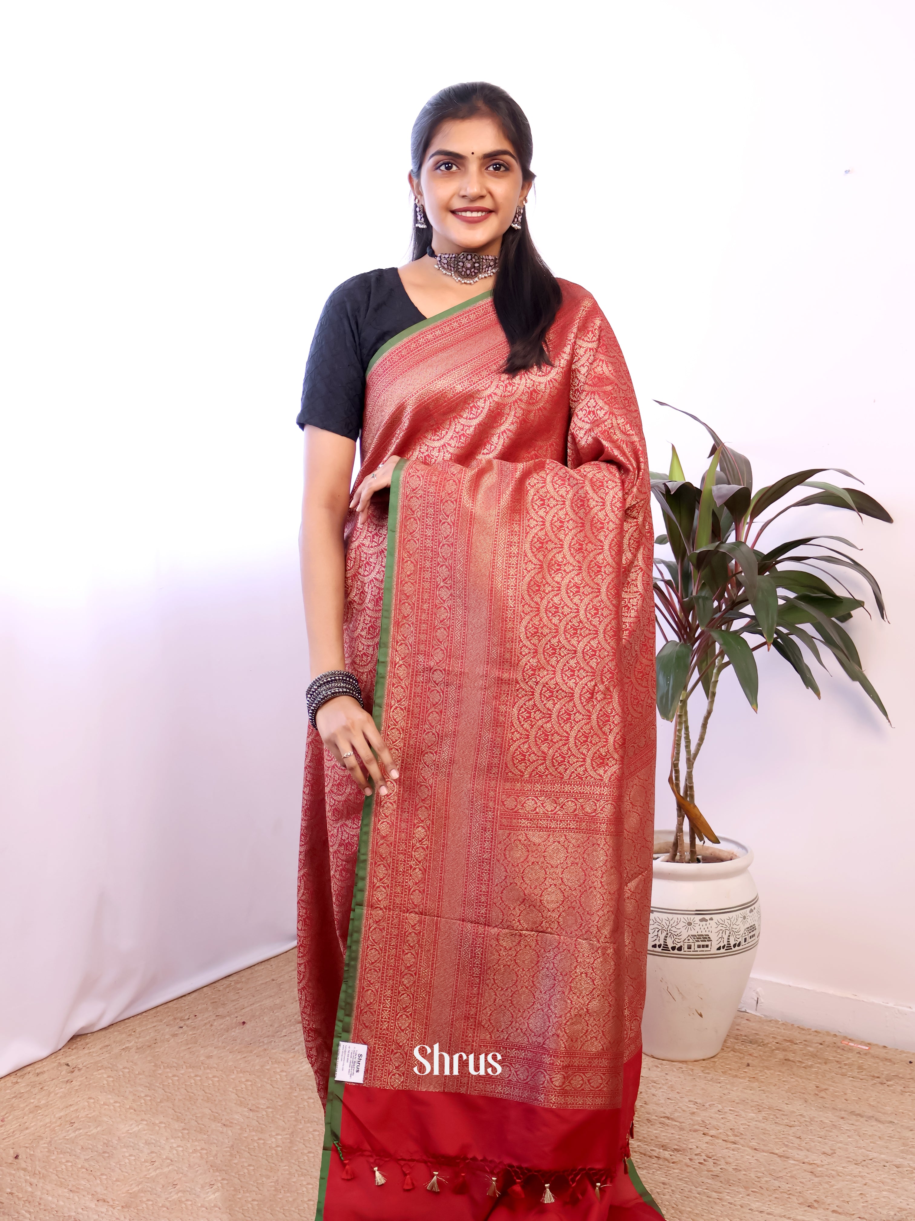 Red - Semi Banarasi Saree