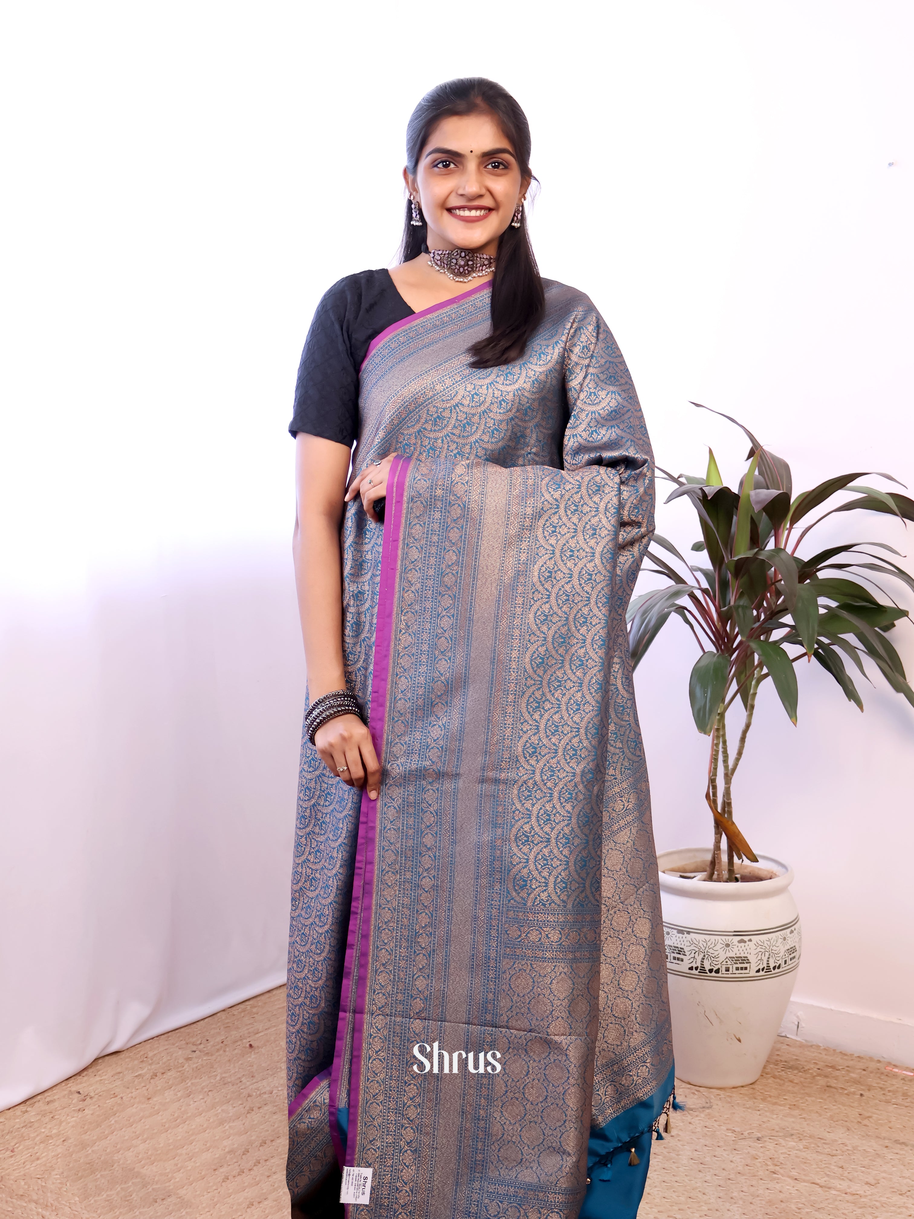 Blue- Semi Banarasi Saree