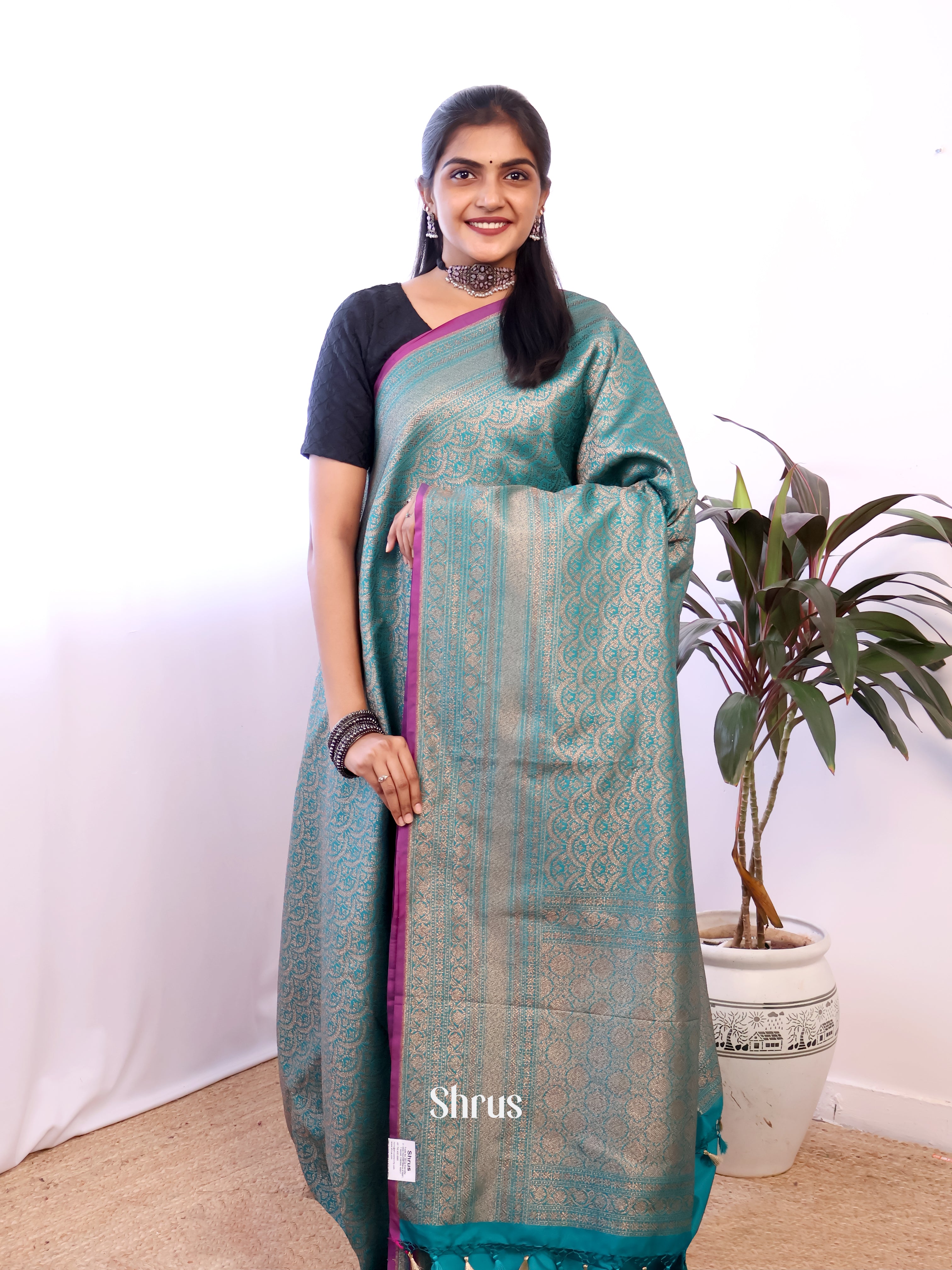 Blue - Semi Banarasi Saree