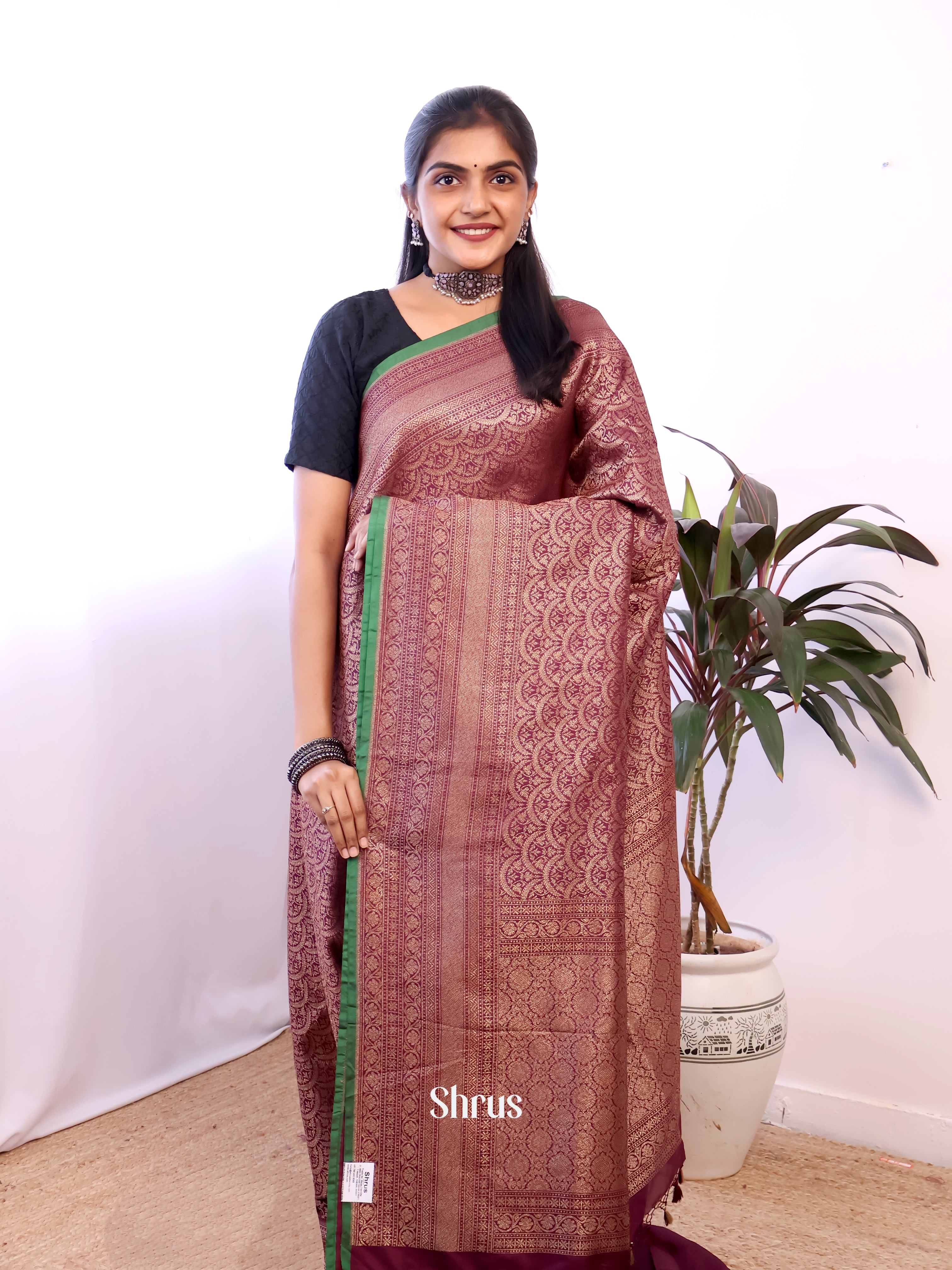 Maroon - Semi Banarasi Saree