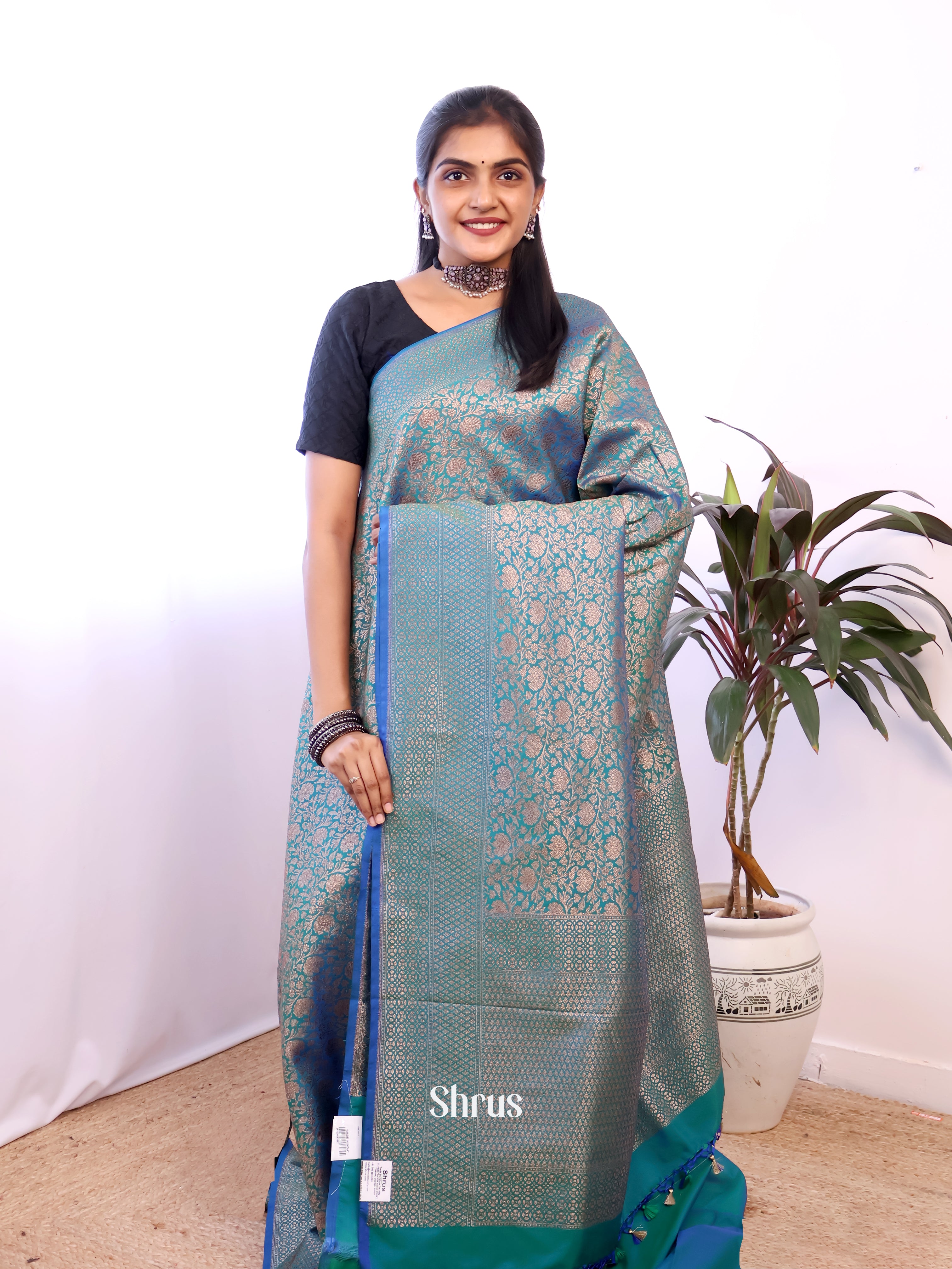 Blue - Semi Banarasi Saree