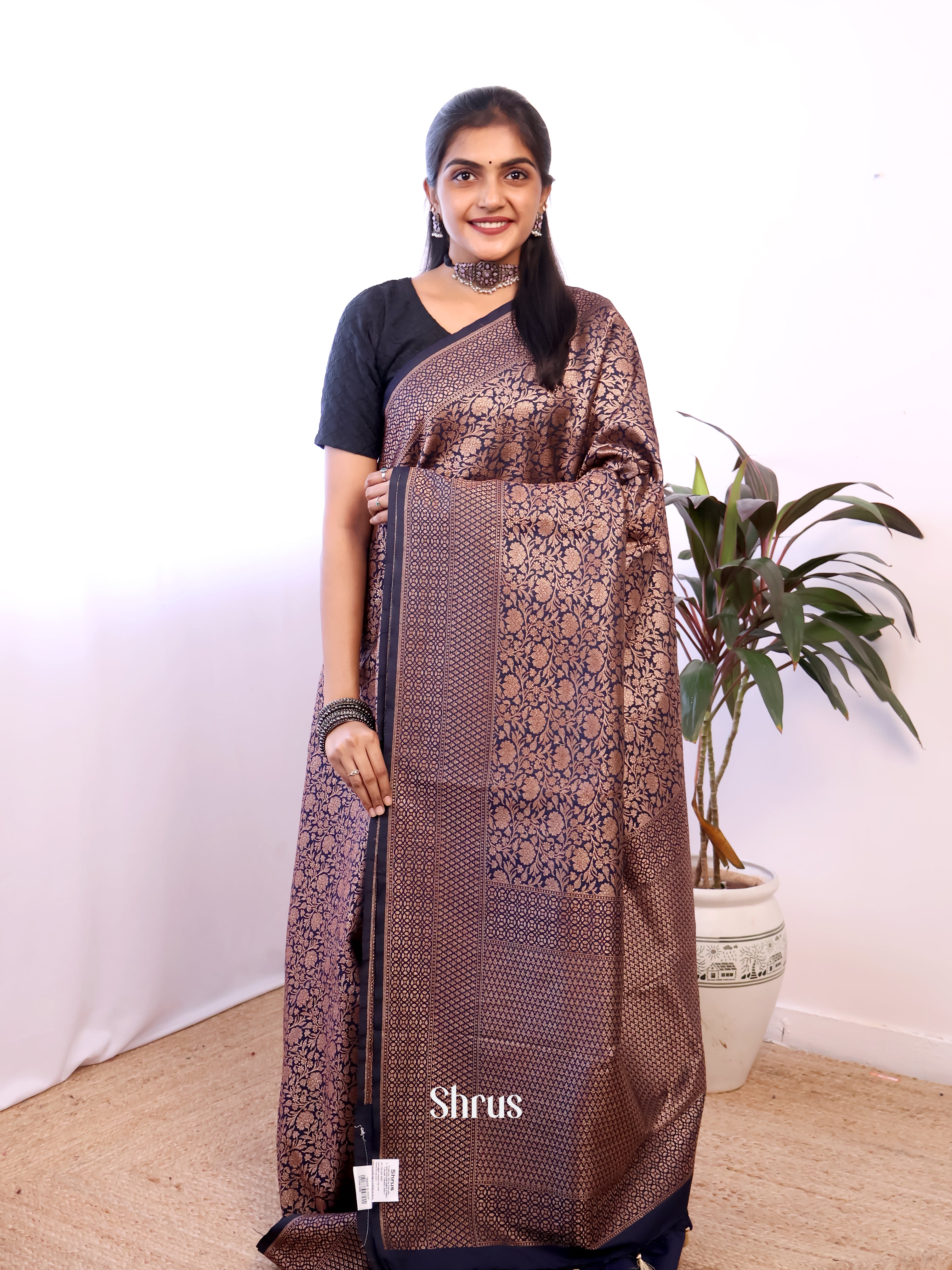 Blue - Semi Banarasi Saree