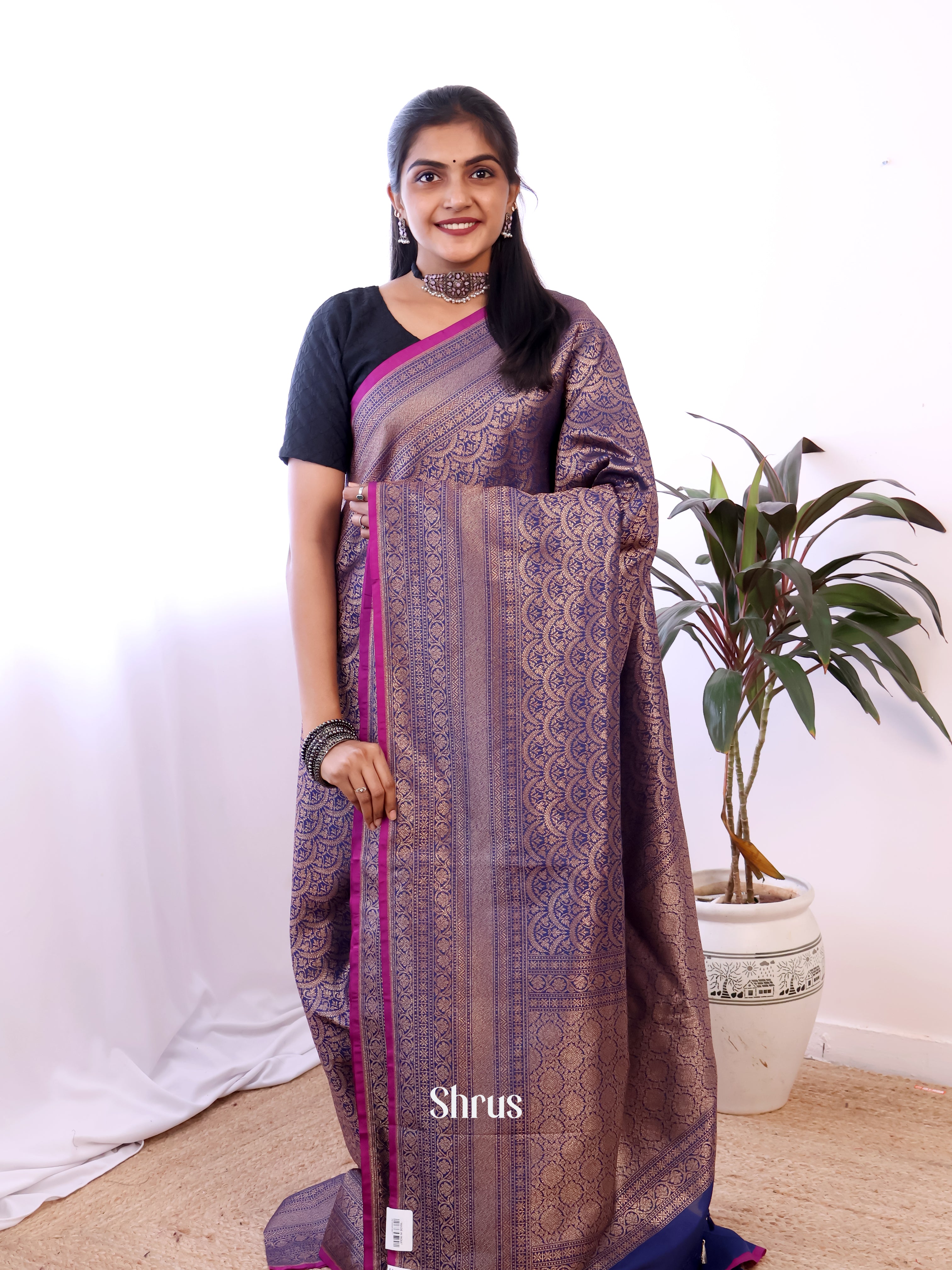 Blue - Semi Banarasi Saree