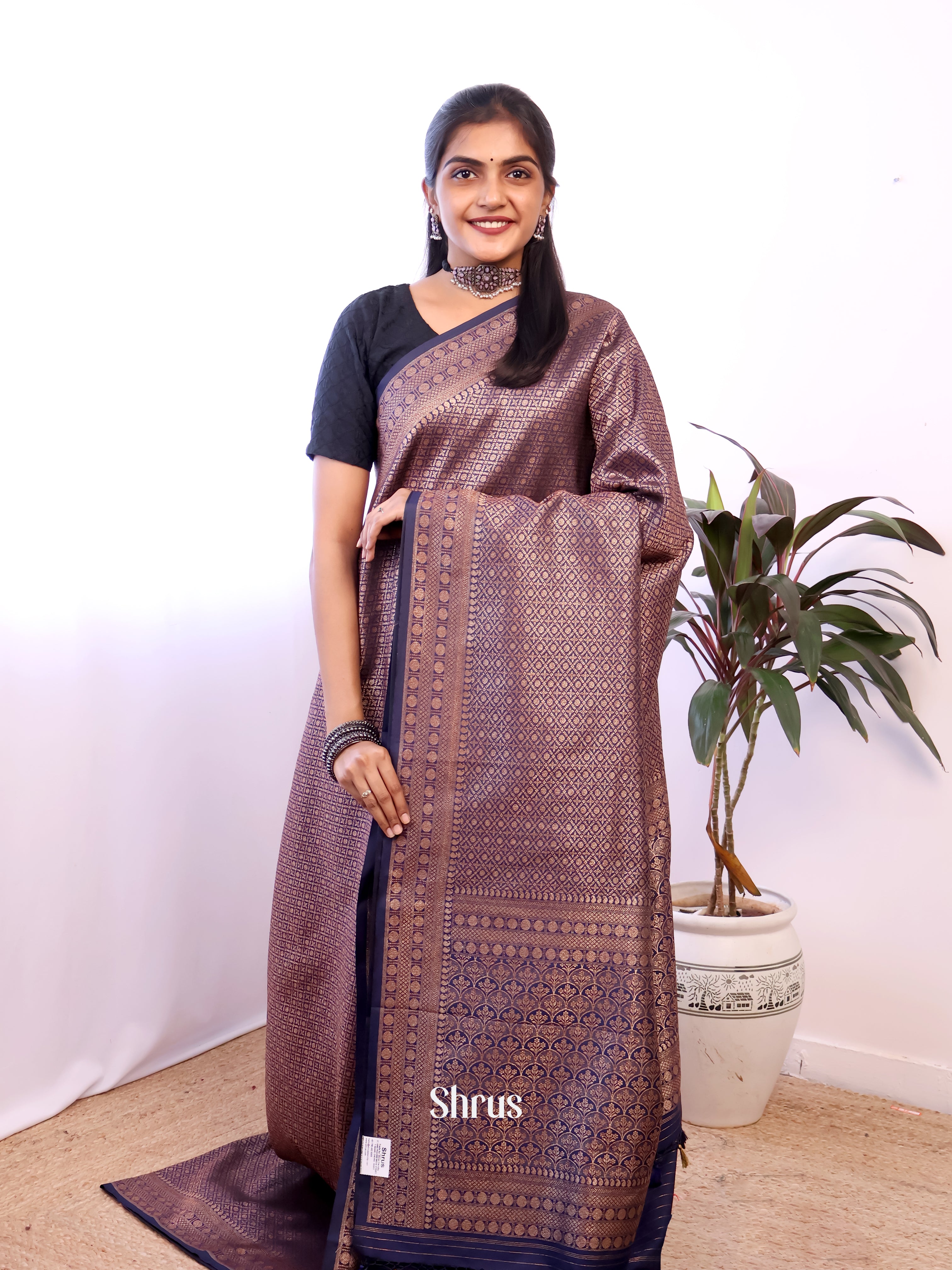 Blue - Semi Banarasi Saree