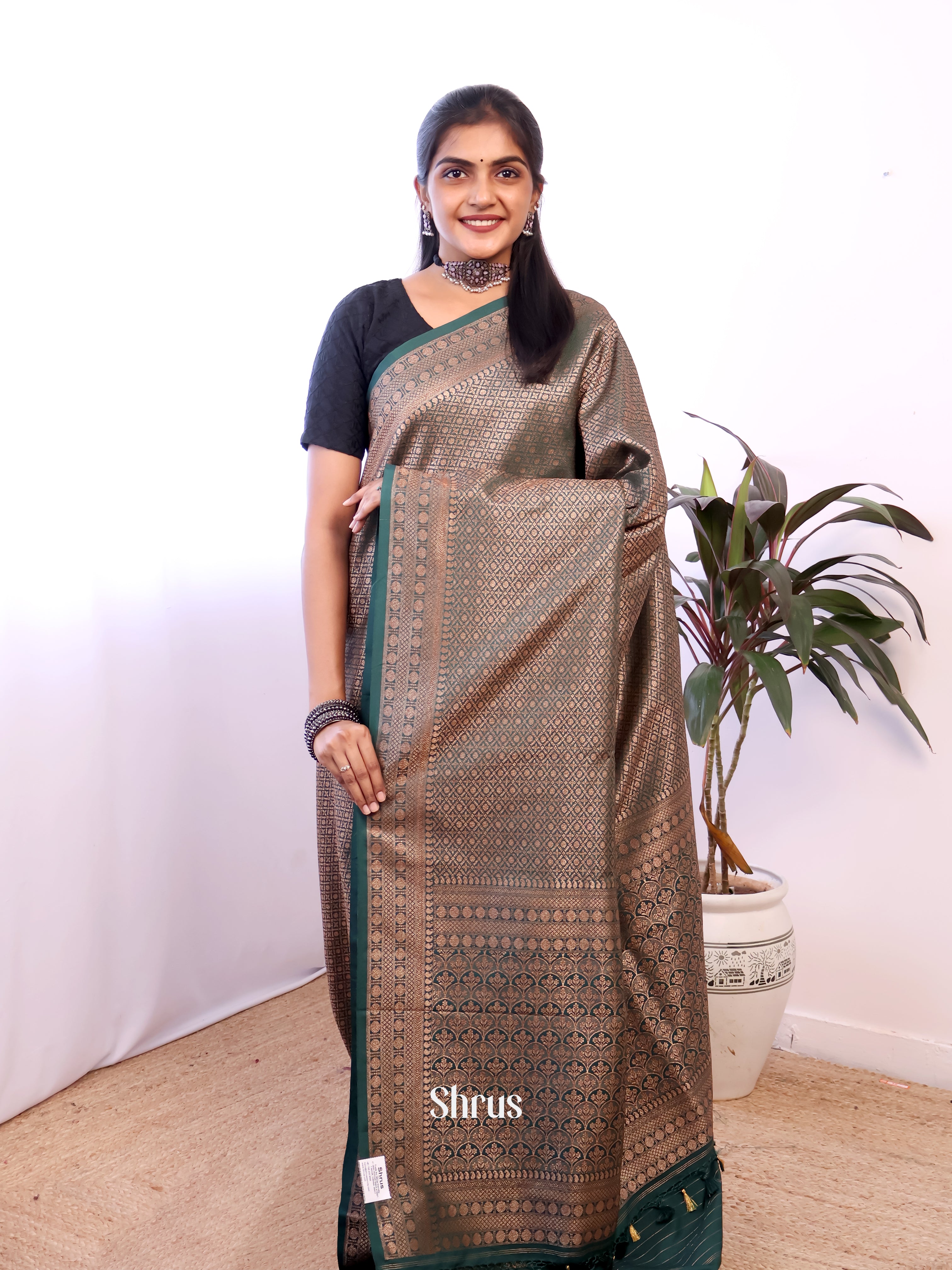 Green - Semi Banarasi Saree