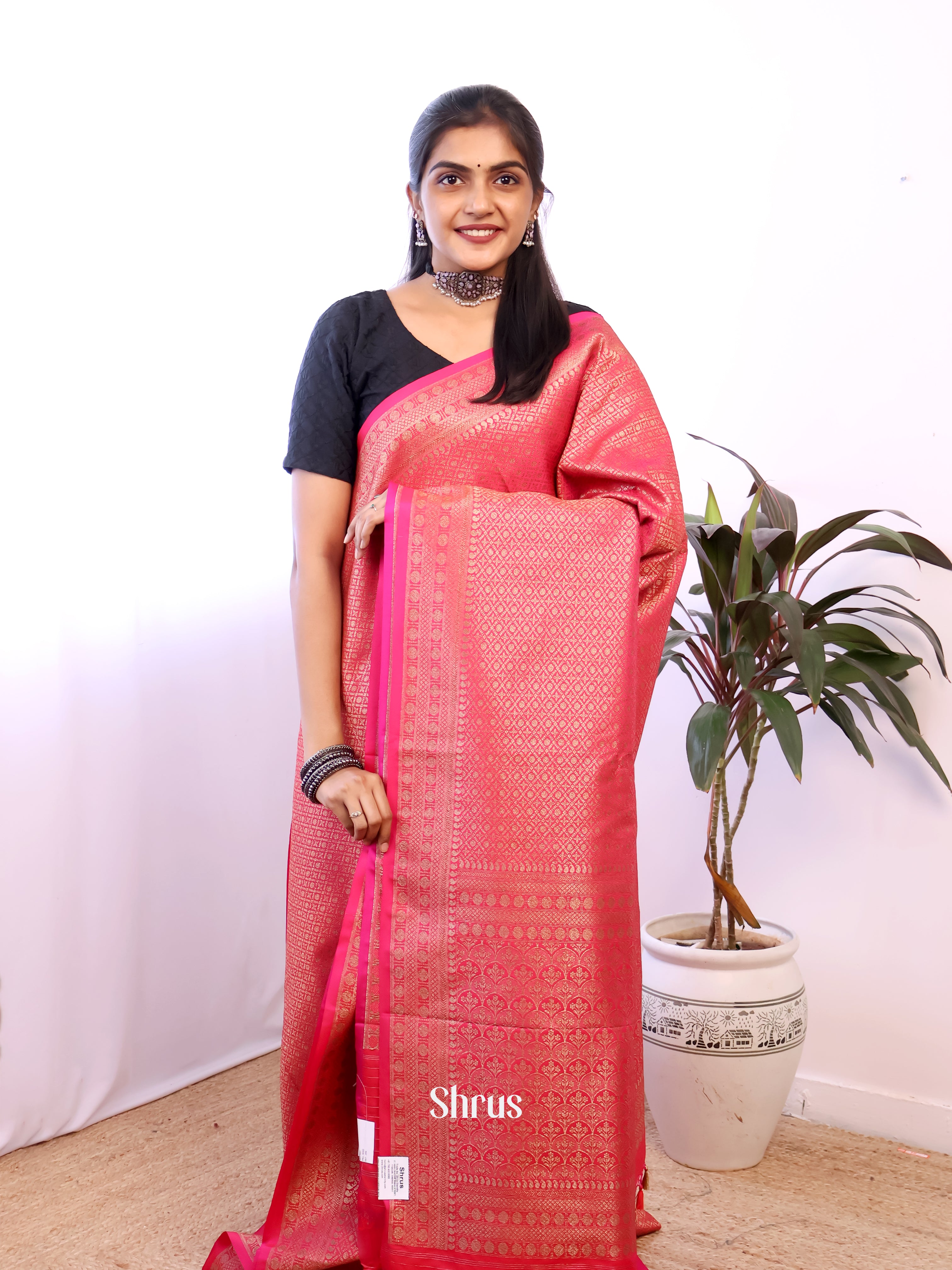 Pink- Semi Banarasi Saree