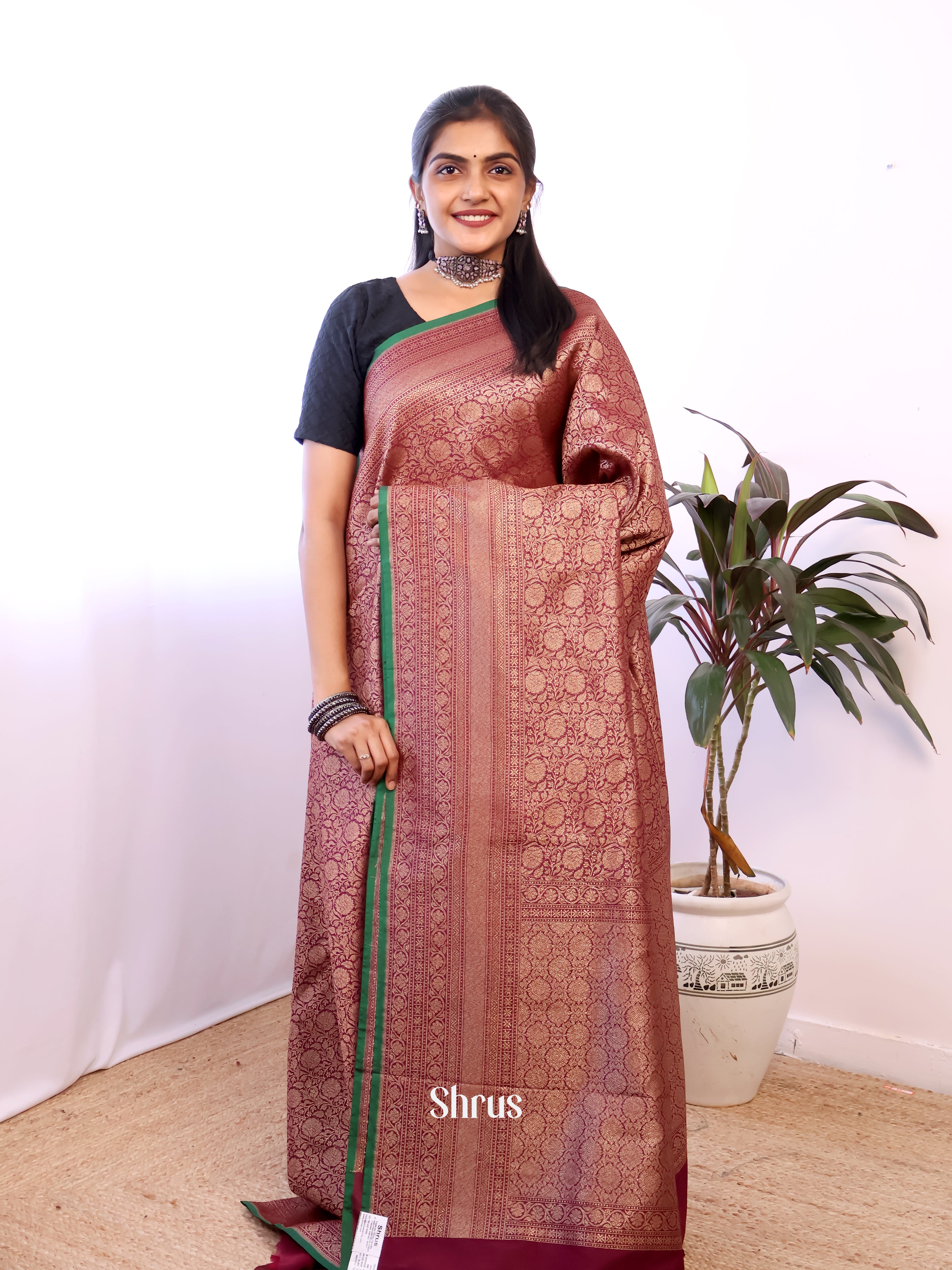 Maroon - Semi Banarasi Saree