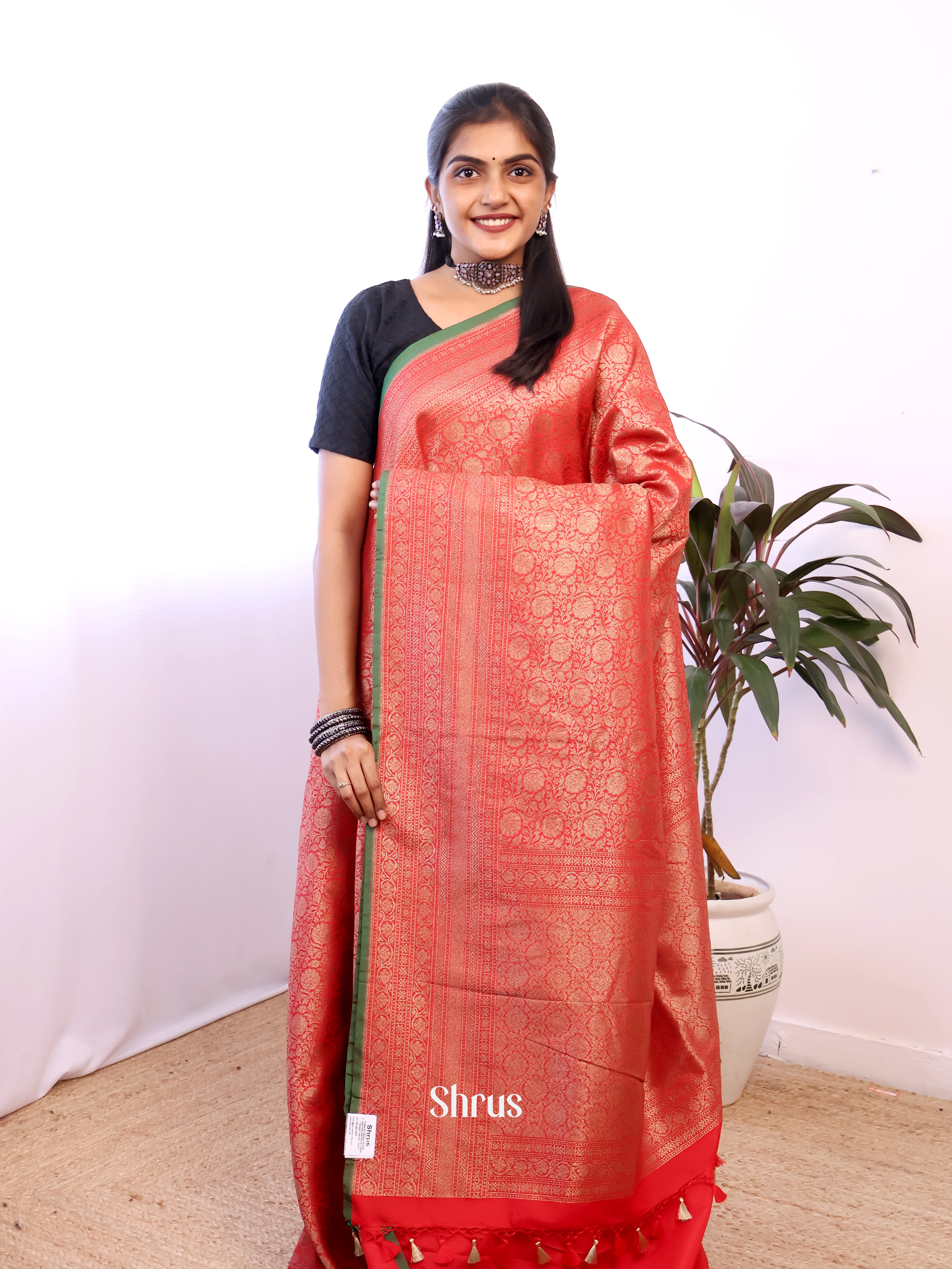 Red - Semi Banarasi Saree