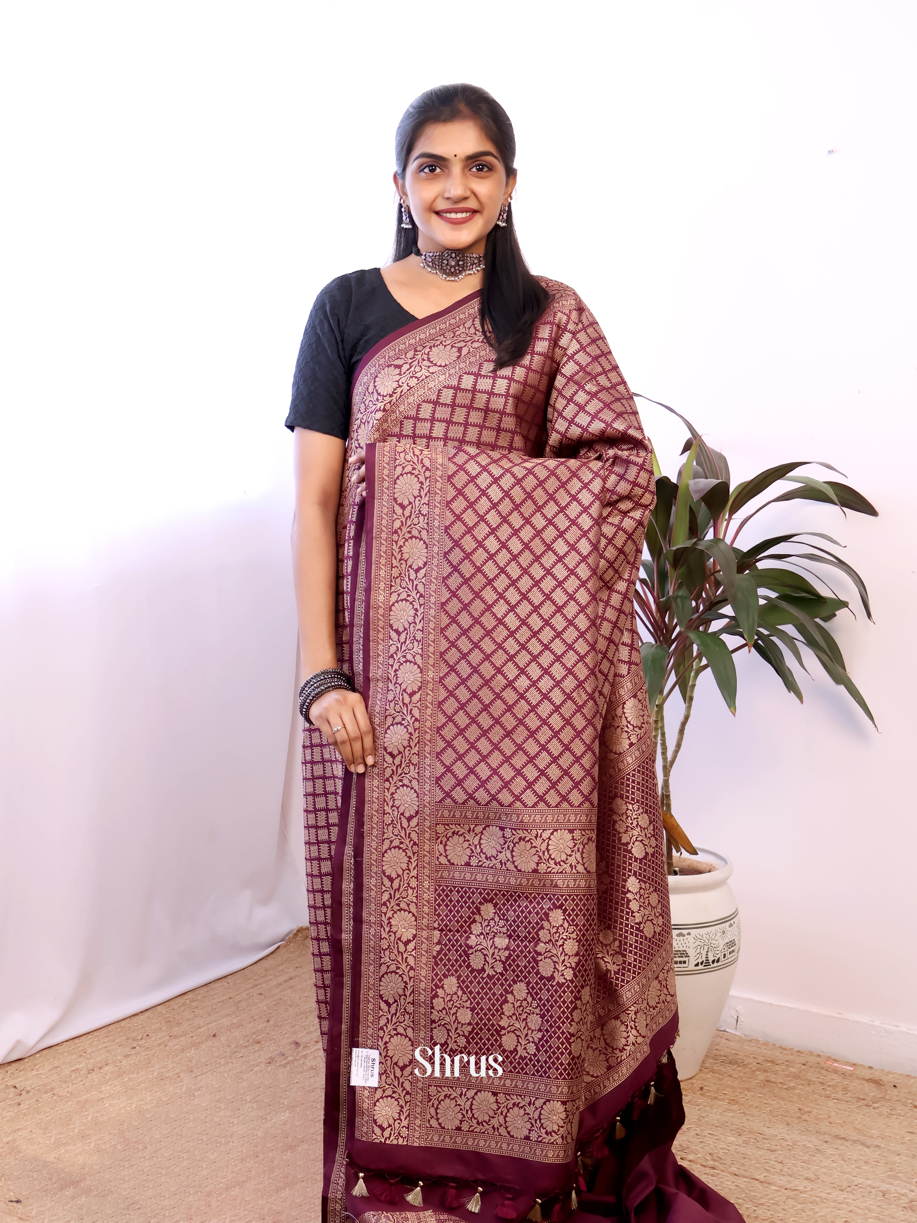 Maroon - Semi Banarasi Saree