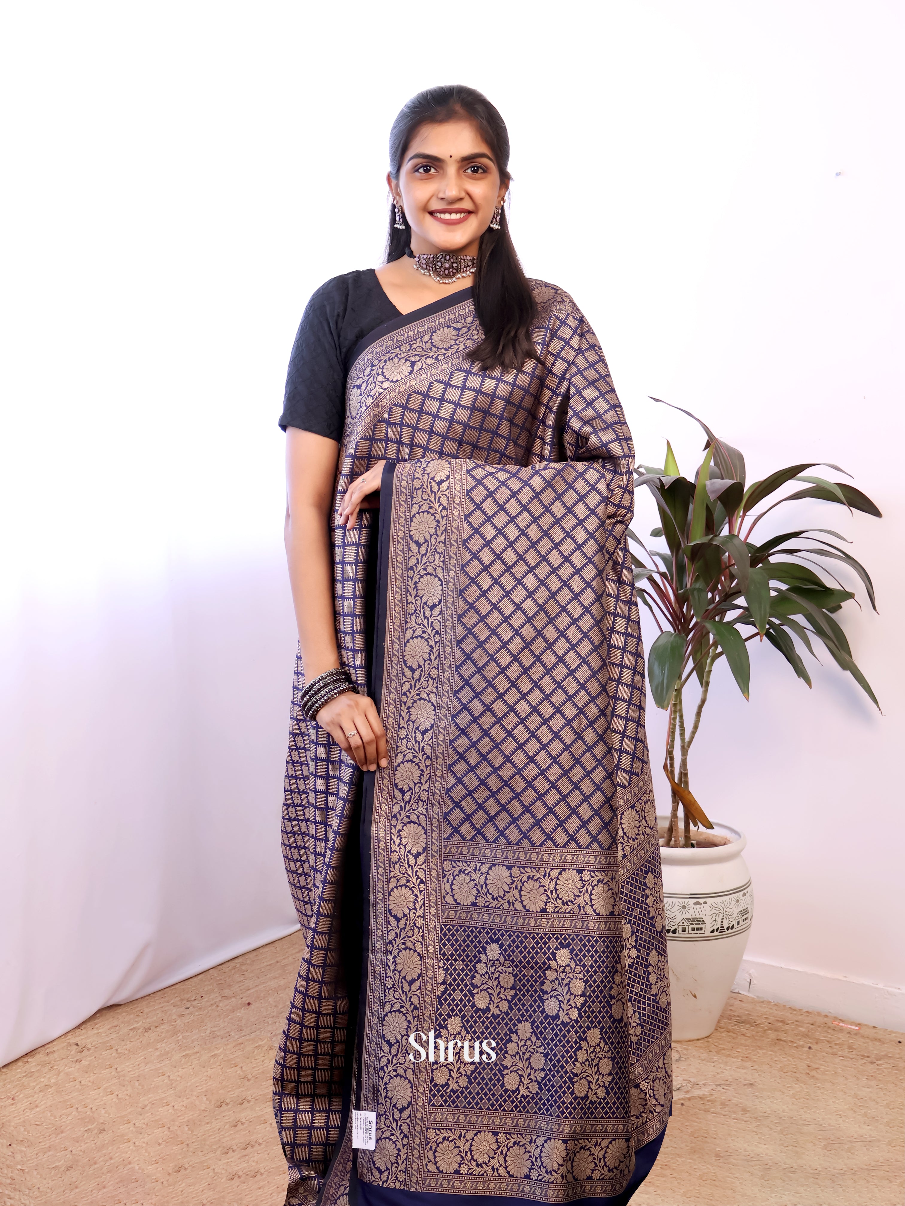 Blue- Semi Banarasi Saree