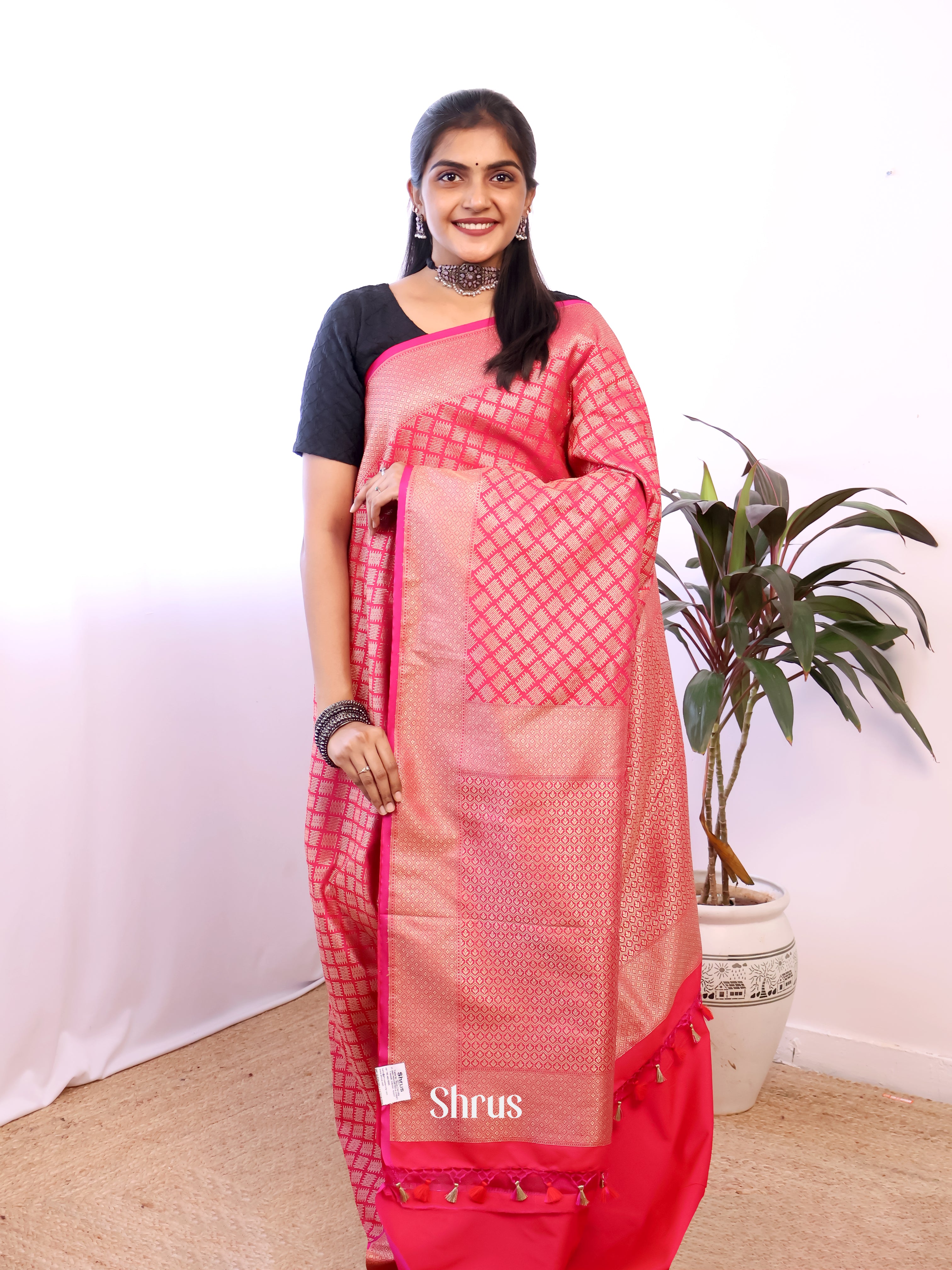 Pink - Semi Banarasi Saree