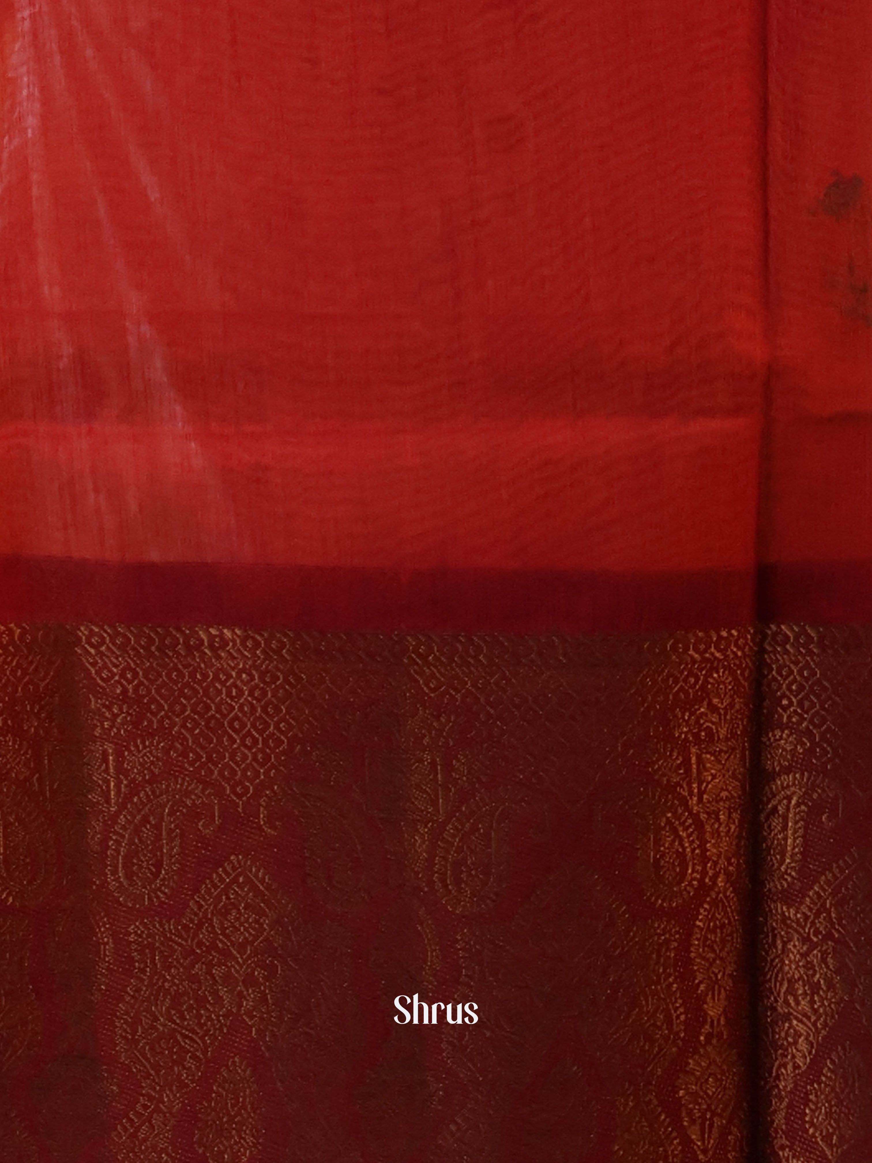 Orange &  Maroon - Semi Jute Saree