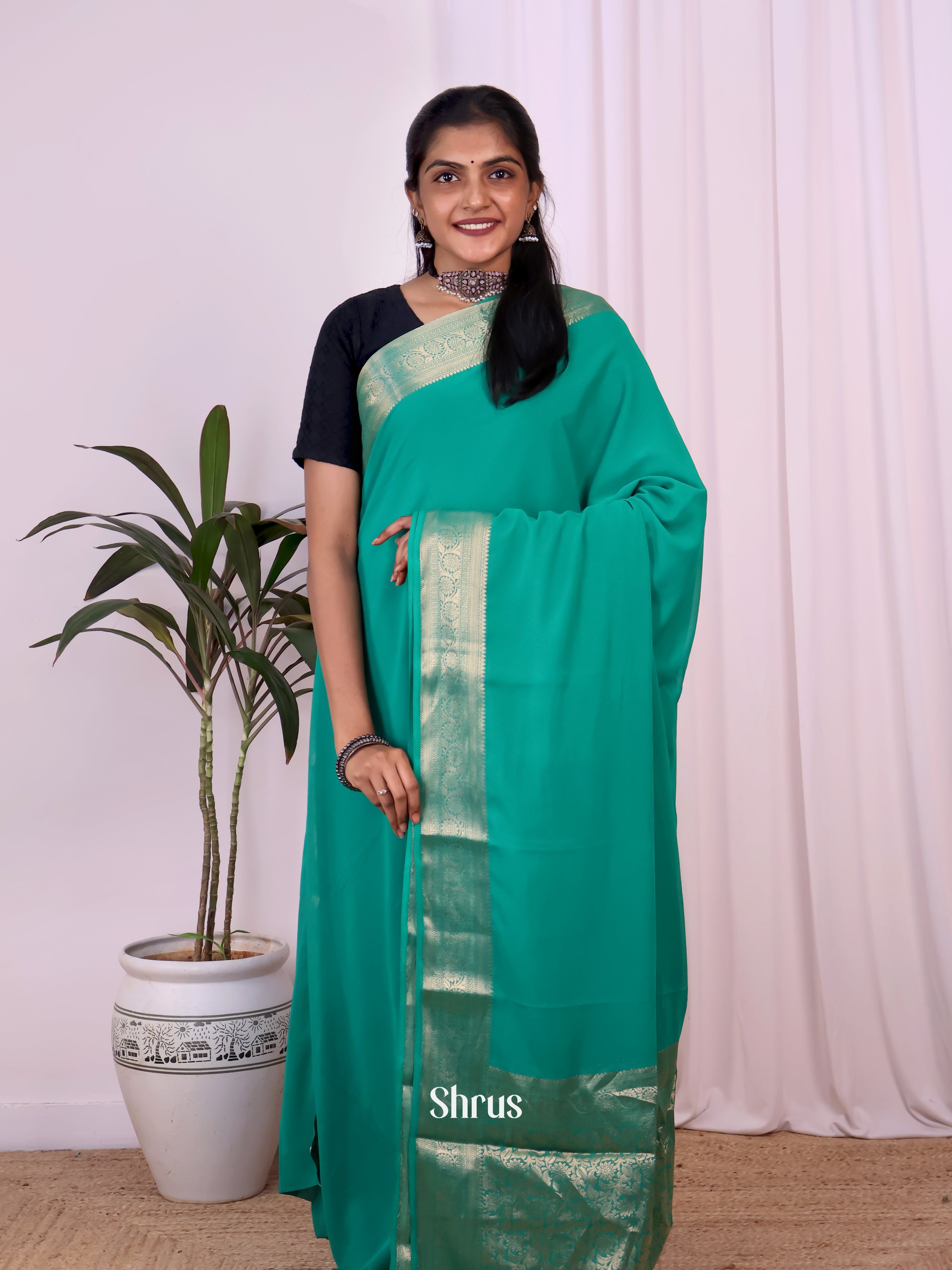 Green & Blue - Semi Mysoresilk Saree