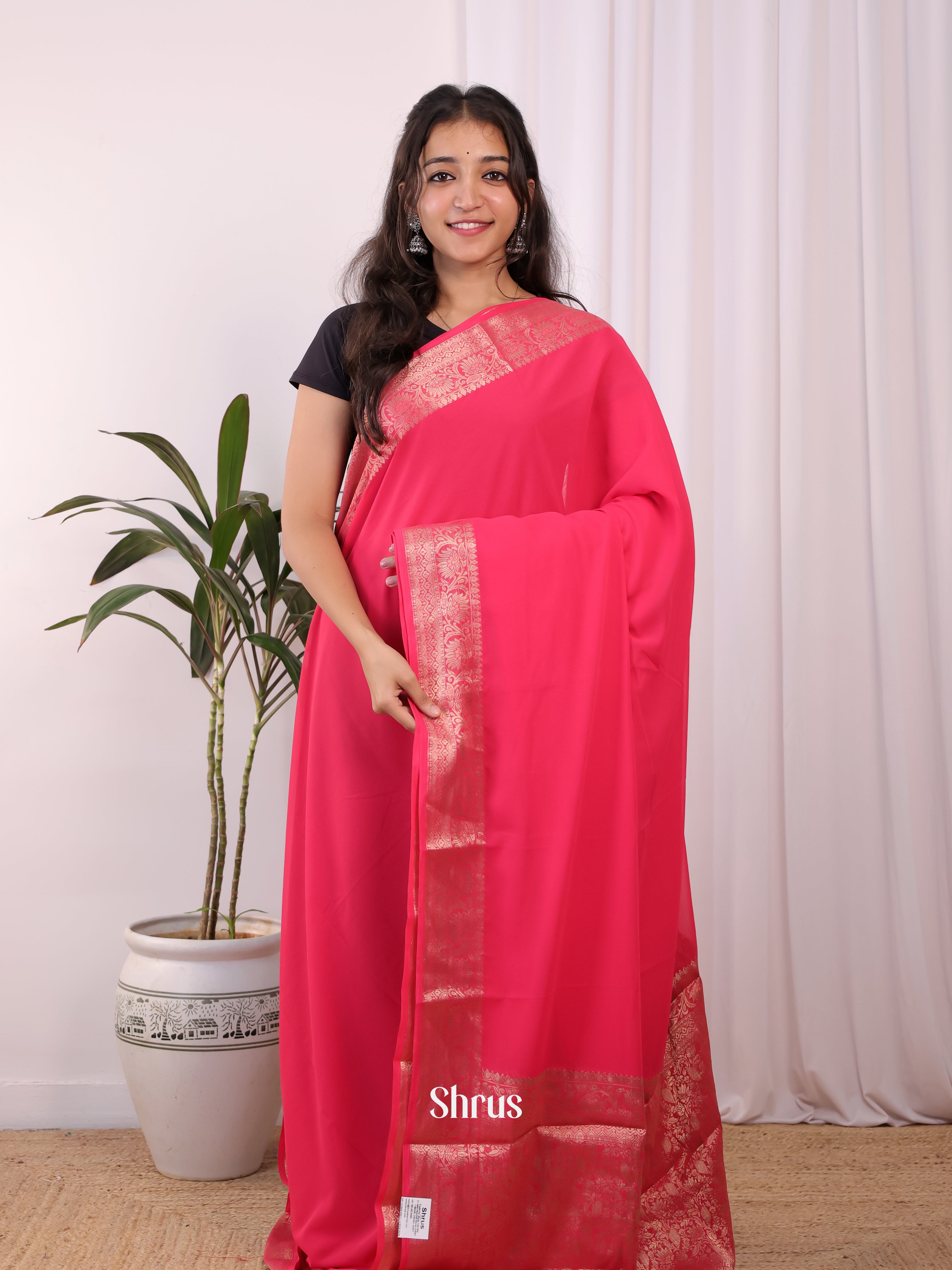 Pink - Semi Mysoresilk Saree