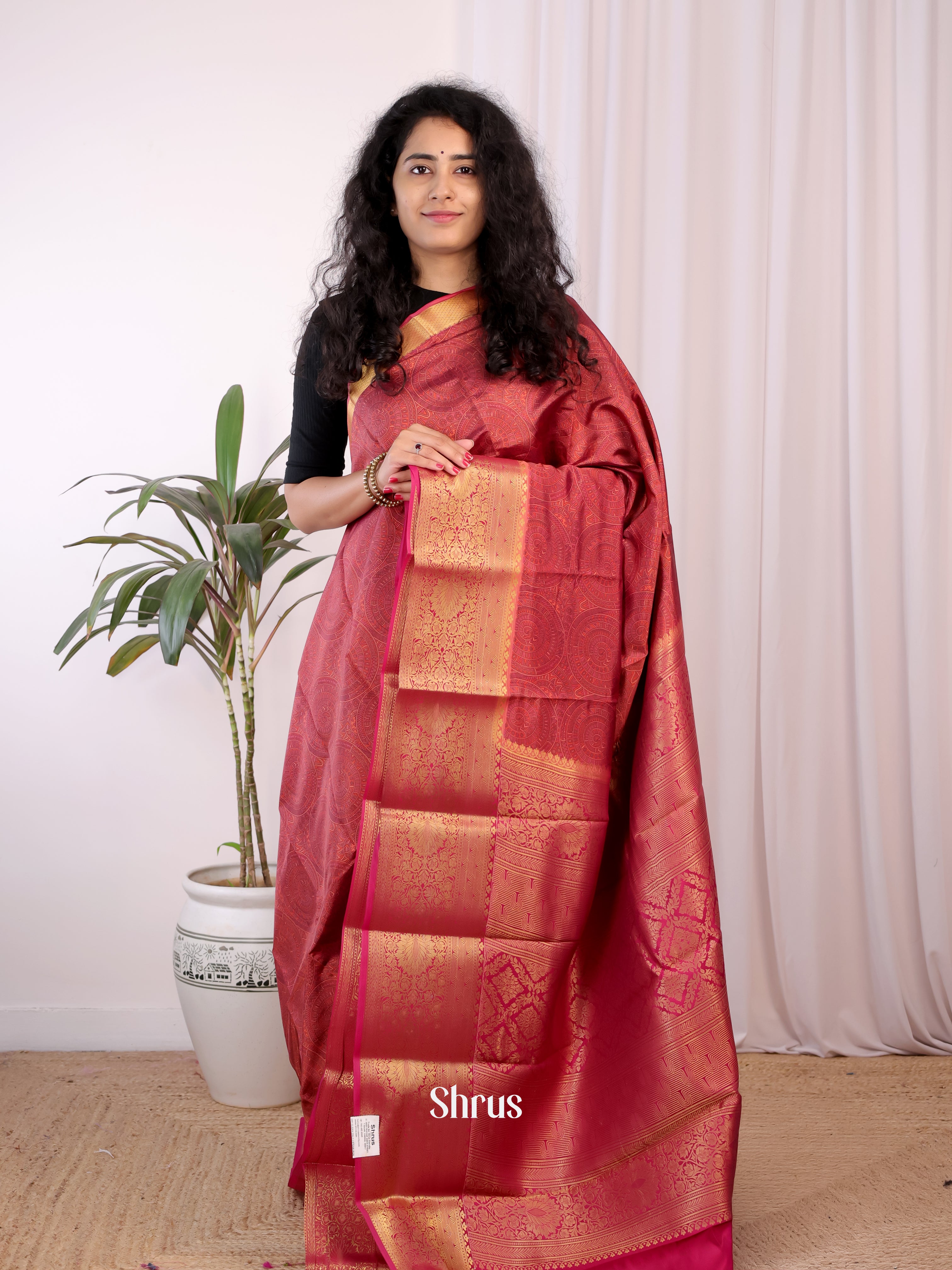 Red & Maroon  - Printed Silk Saree